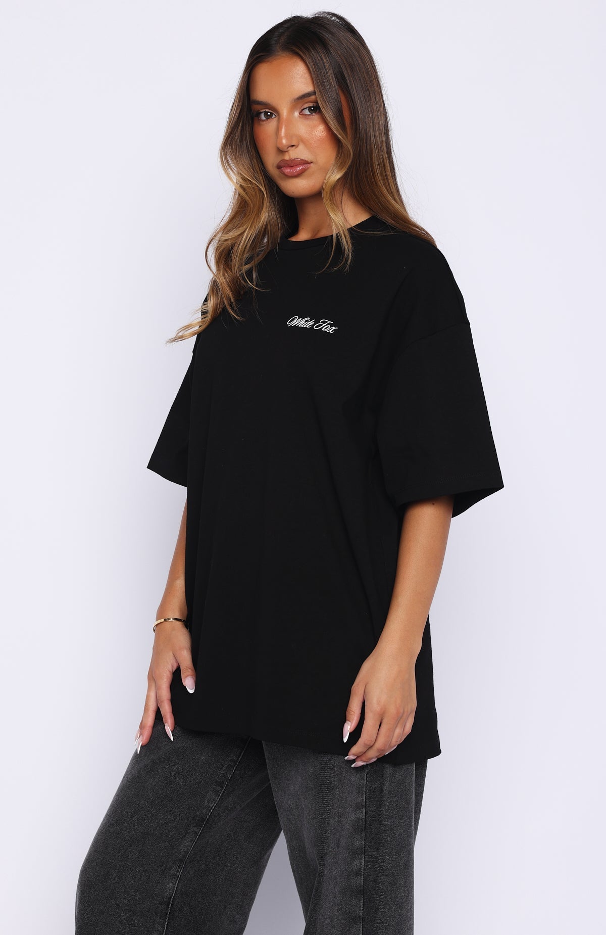 White Fox At Second Glance Oversized Tee Black