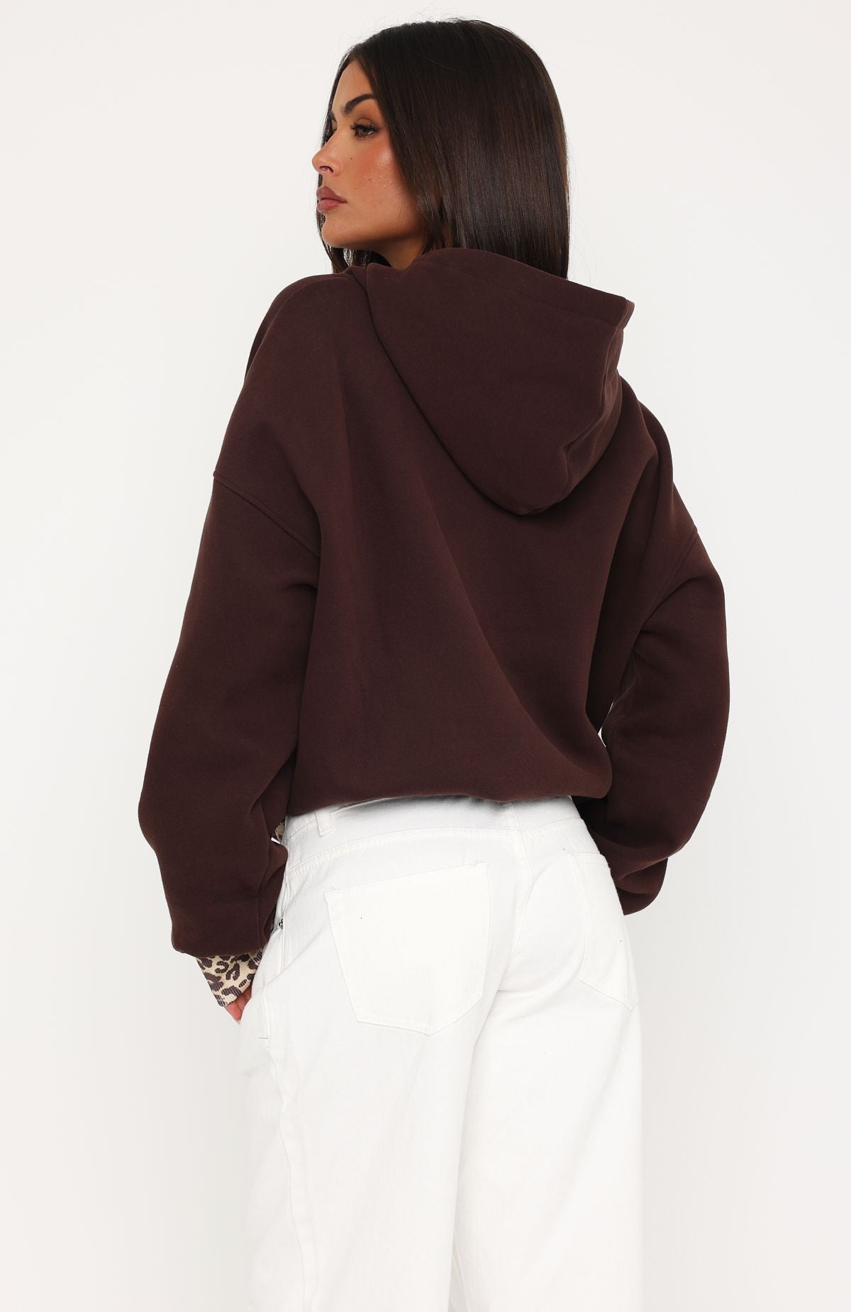 White Fox Wild Thing Leopard Oversized Hoodie Chocolate