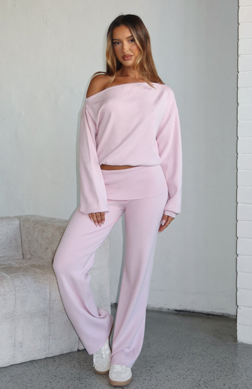 White Fox Can't Find The Words Knit Pants Pink