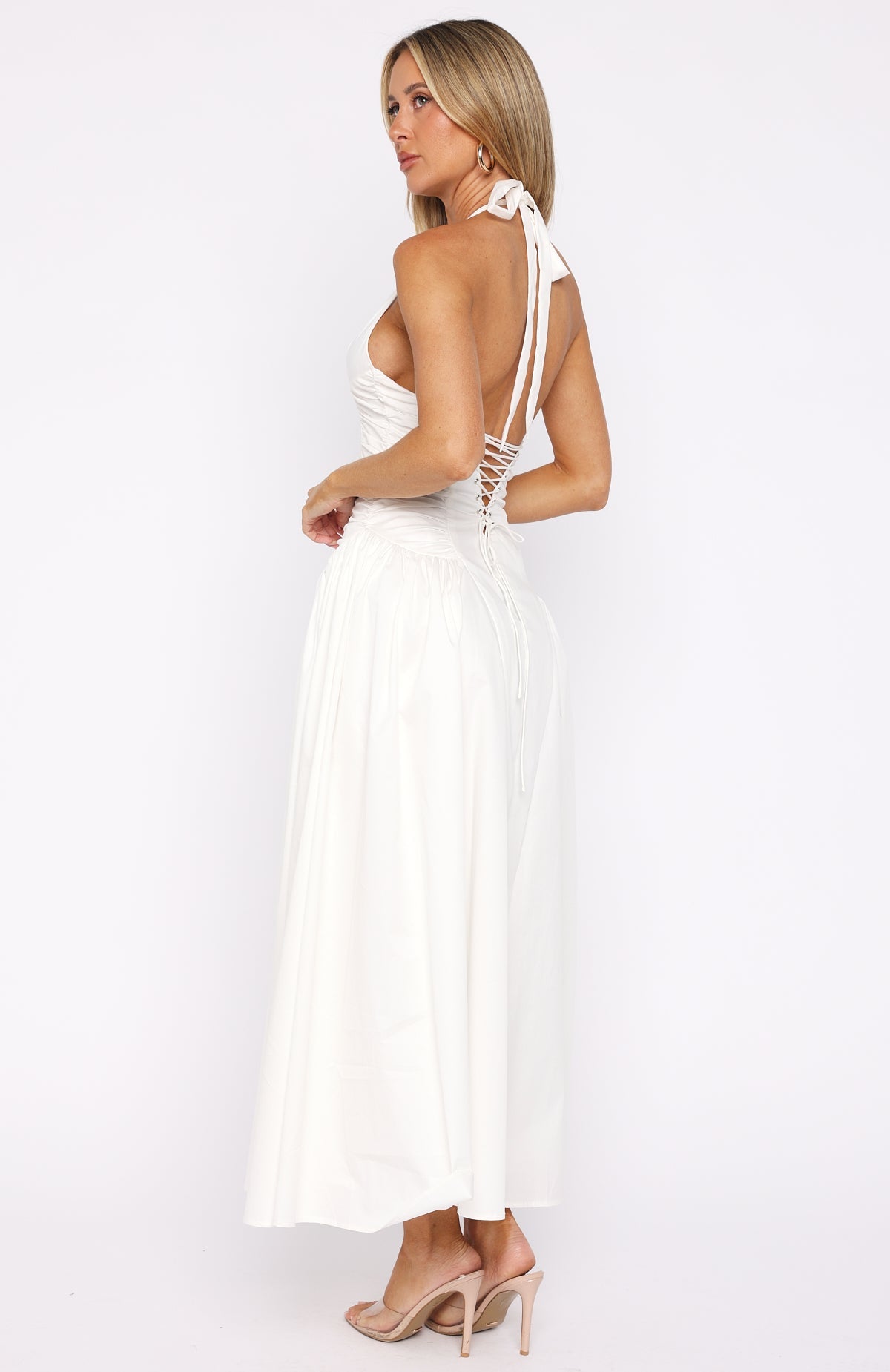 White Fox Tinsel Trouble Halter Midi Dress White