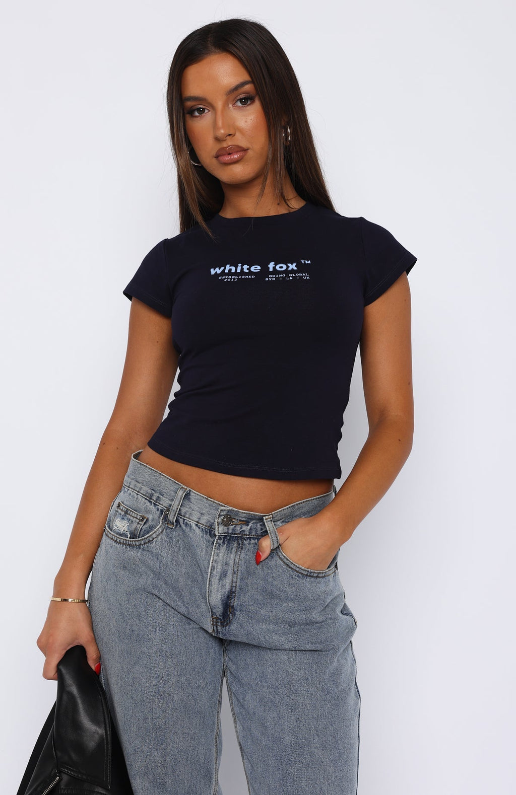 White Fox Going Global Baby Tee Navy