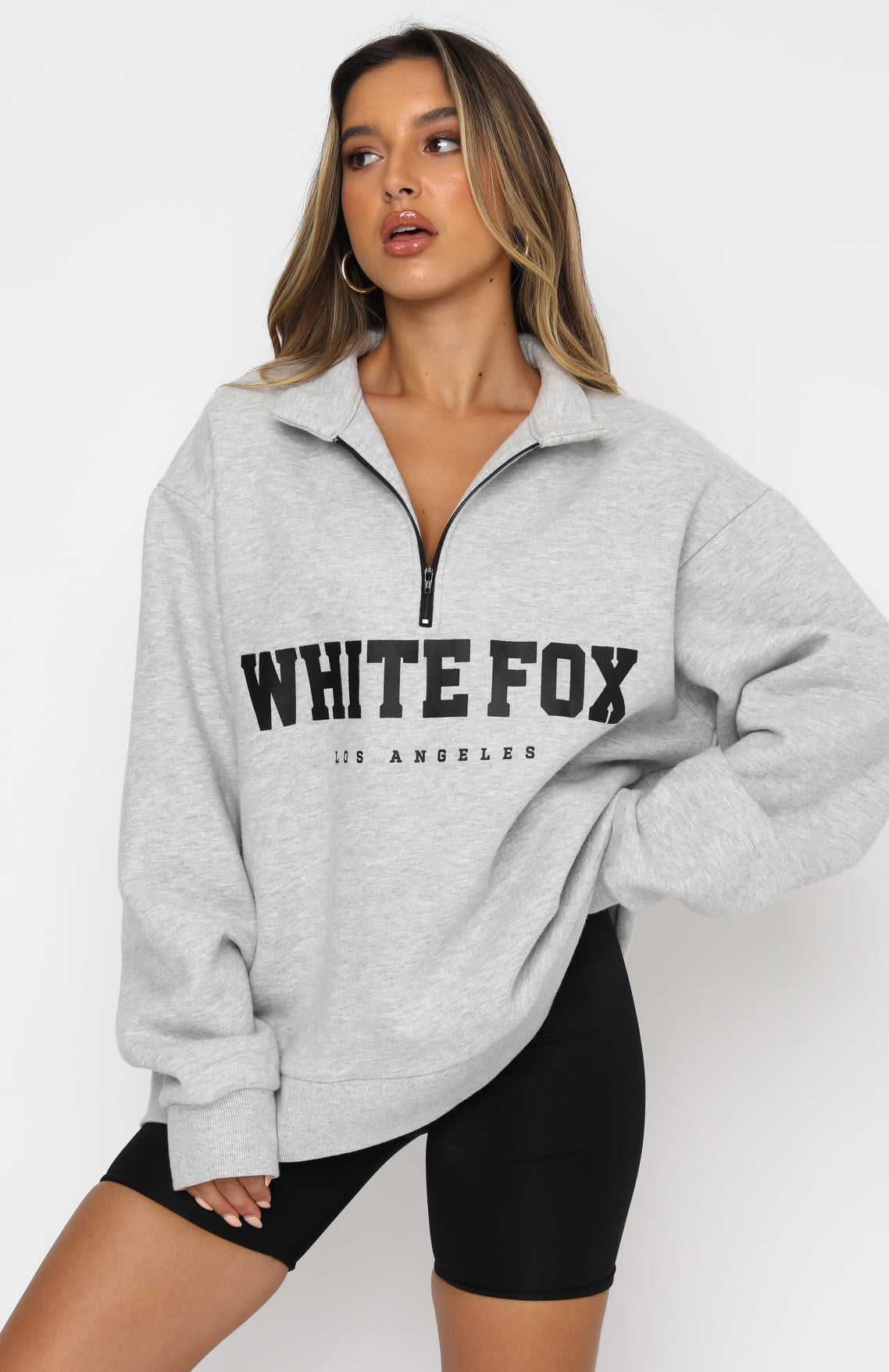 White Fox High Standard Zip Front Sweater Grey Marle