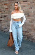 White Fox Alyssa High Rise Straight Leg Jeans Light Blue Wash