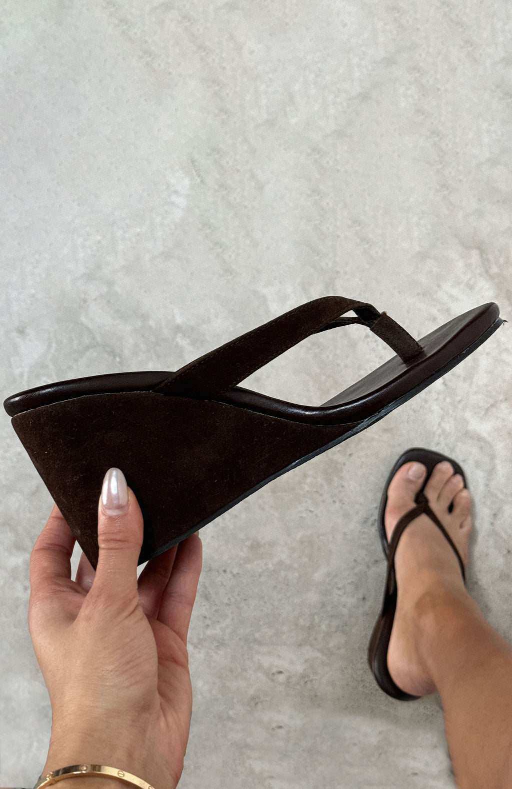 White Fox Grace Wedge Chocolate Faux Suede