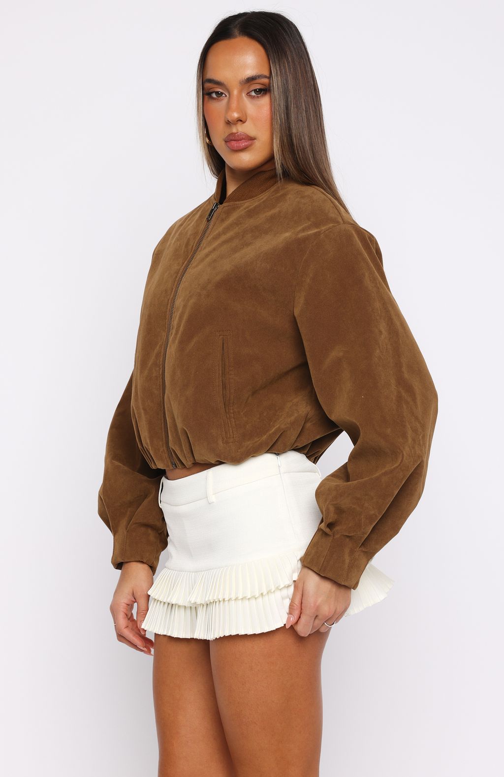 White Fox What Did I Miss Faux Suede Jacket Caramel