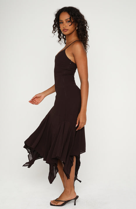White Fox Butterfly Kisses Midi Dress Chocolate