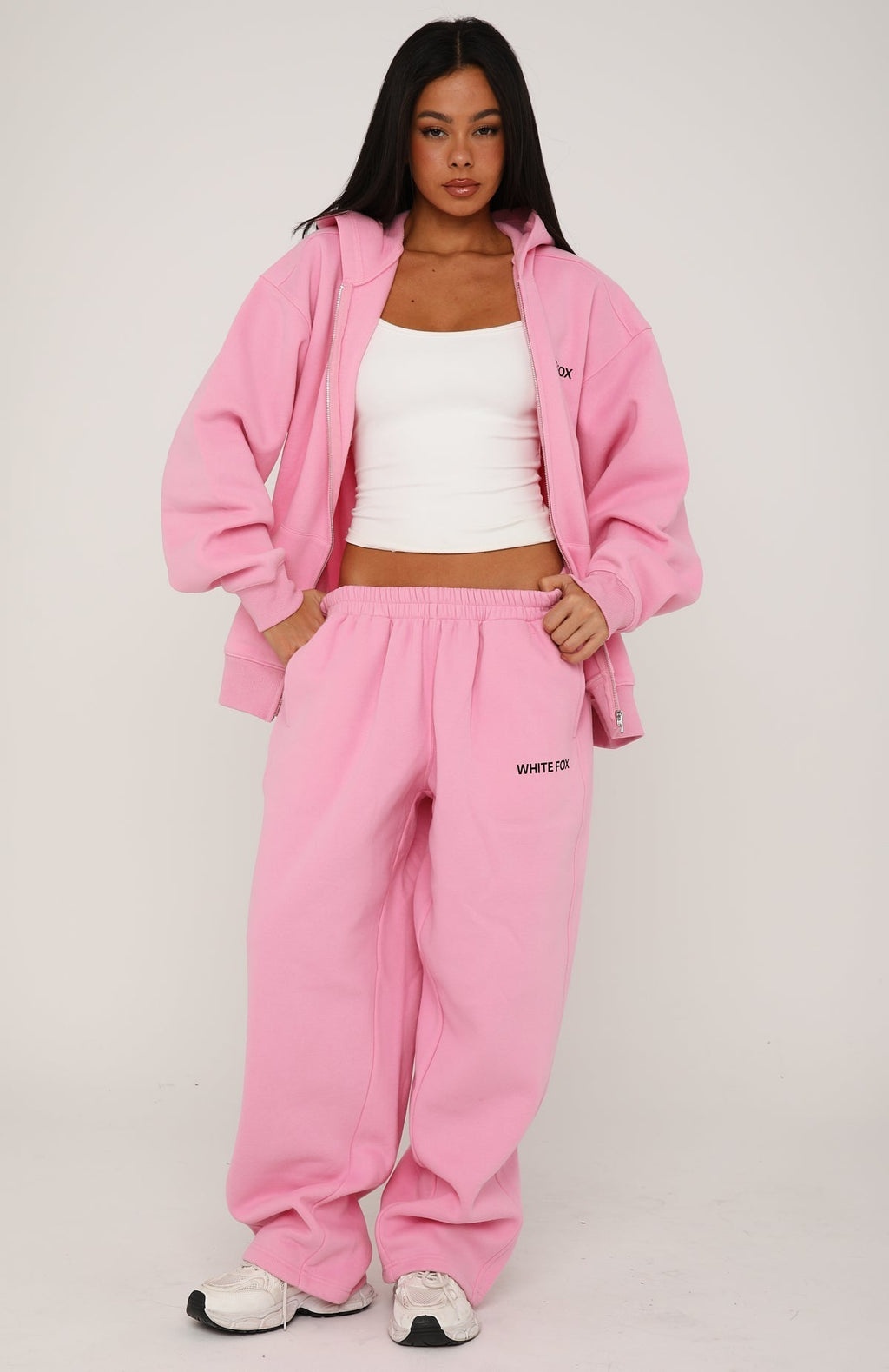 White Fox Core Classic Zip Front Hoodie Pink