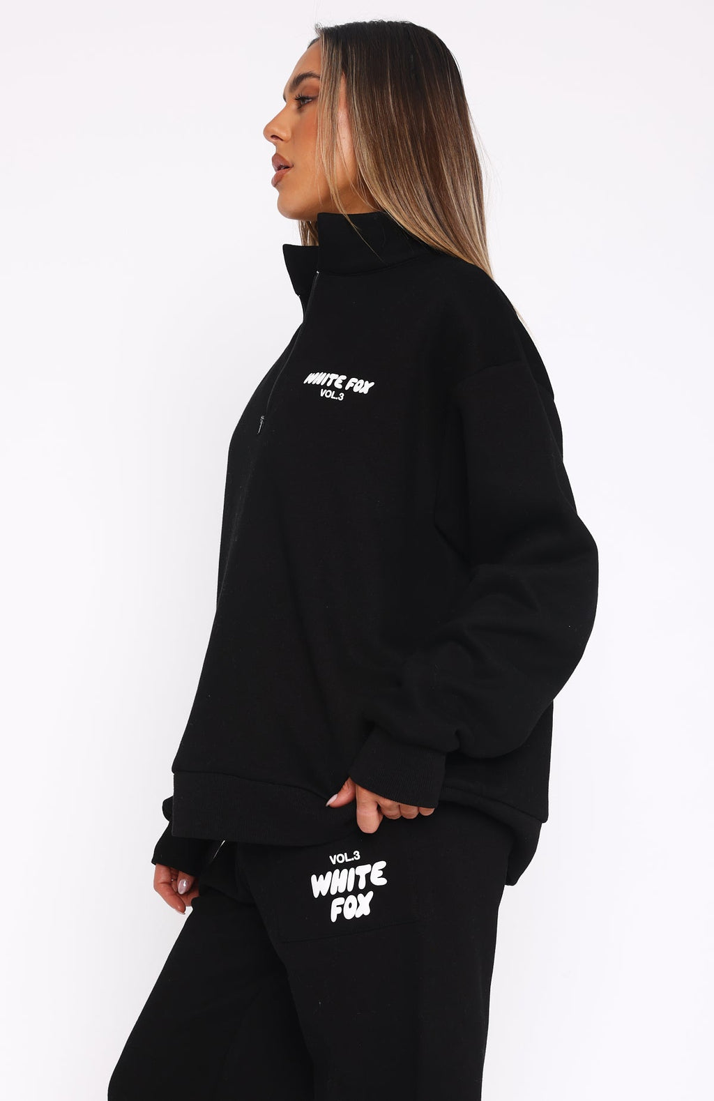 White Fox Offstage Zip Front Sweater Monochrome
