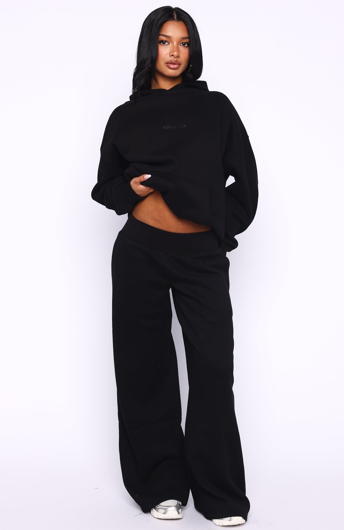 White Fox Come A Long Way Wide Leg Sweatpants Black