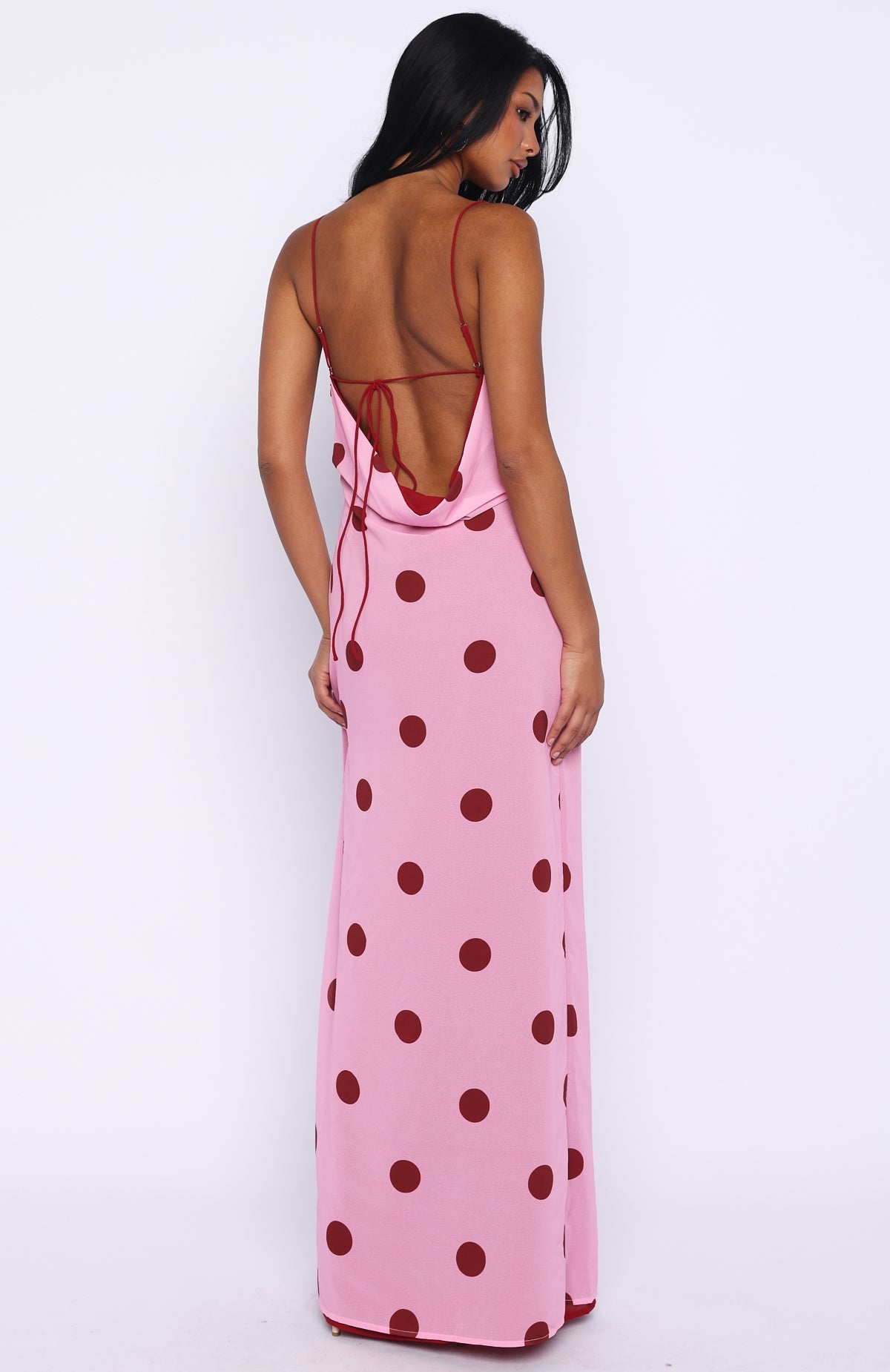 White Fox Peony Pop Maxi Dress Pink Polka Dot