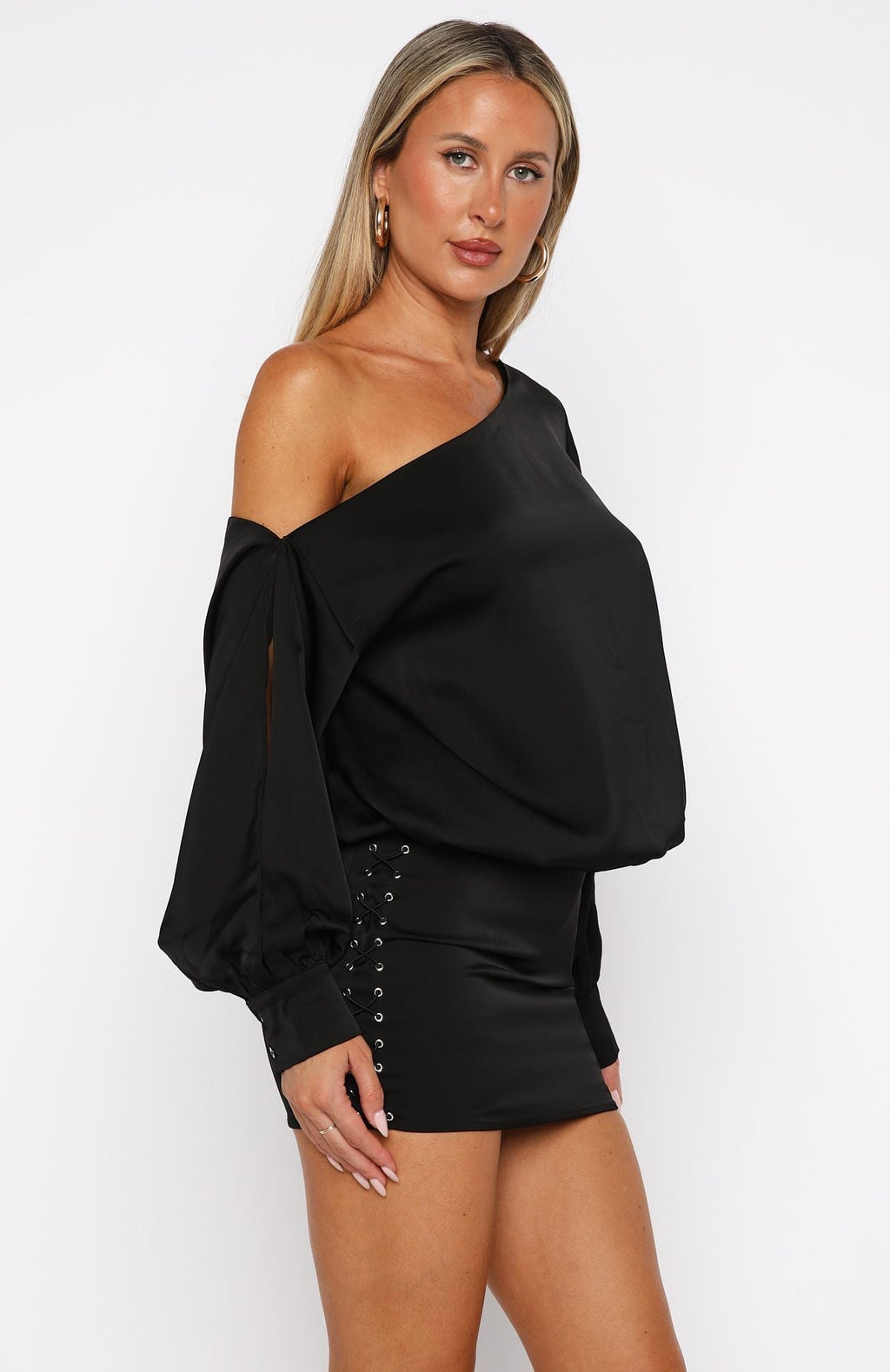 White Fox Love Letter Long Sleeve Mini Dress Black