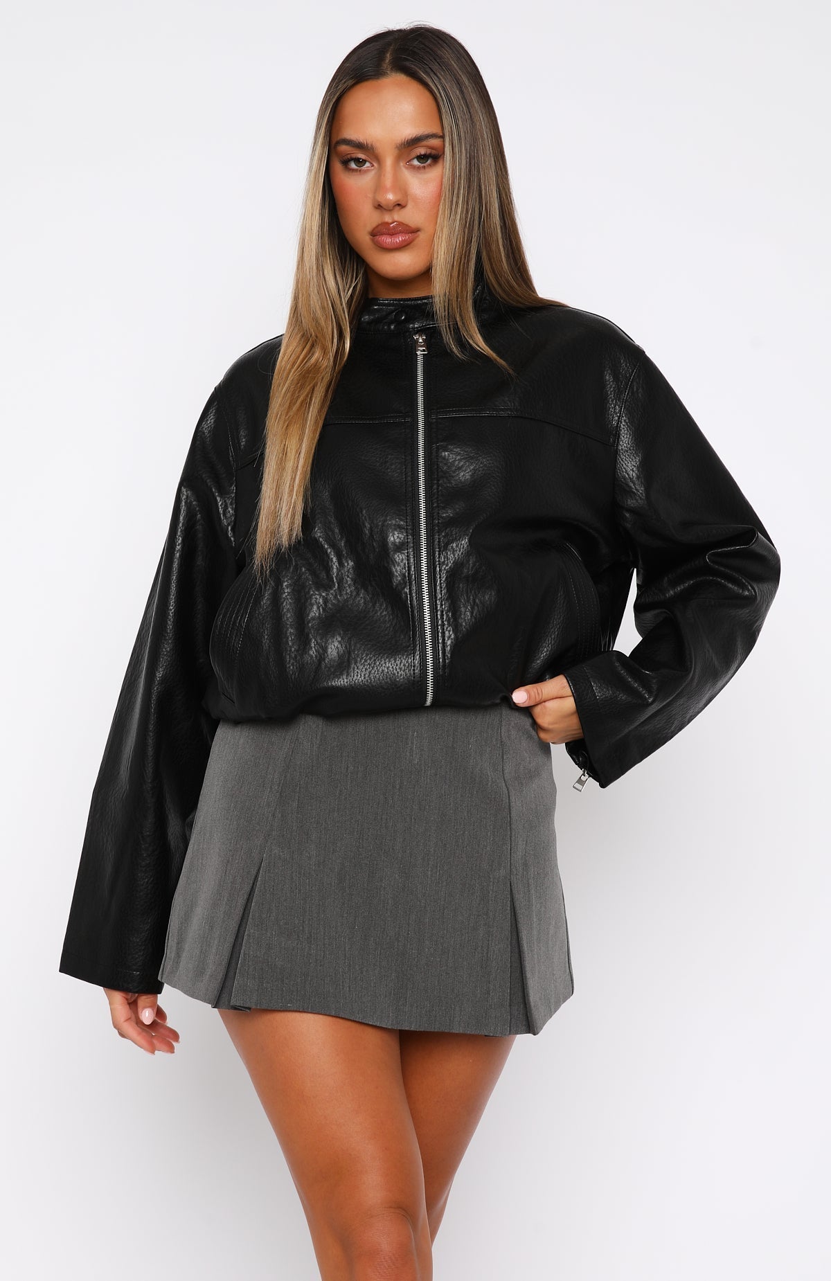 White Fox Tell Me Nothing PU Jacket Black