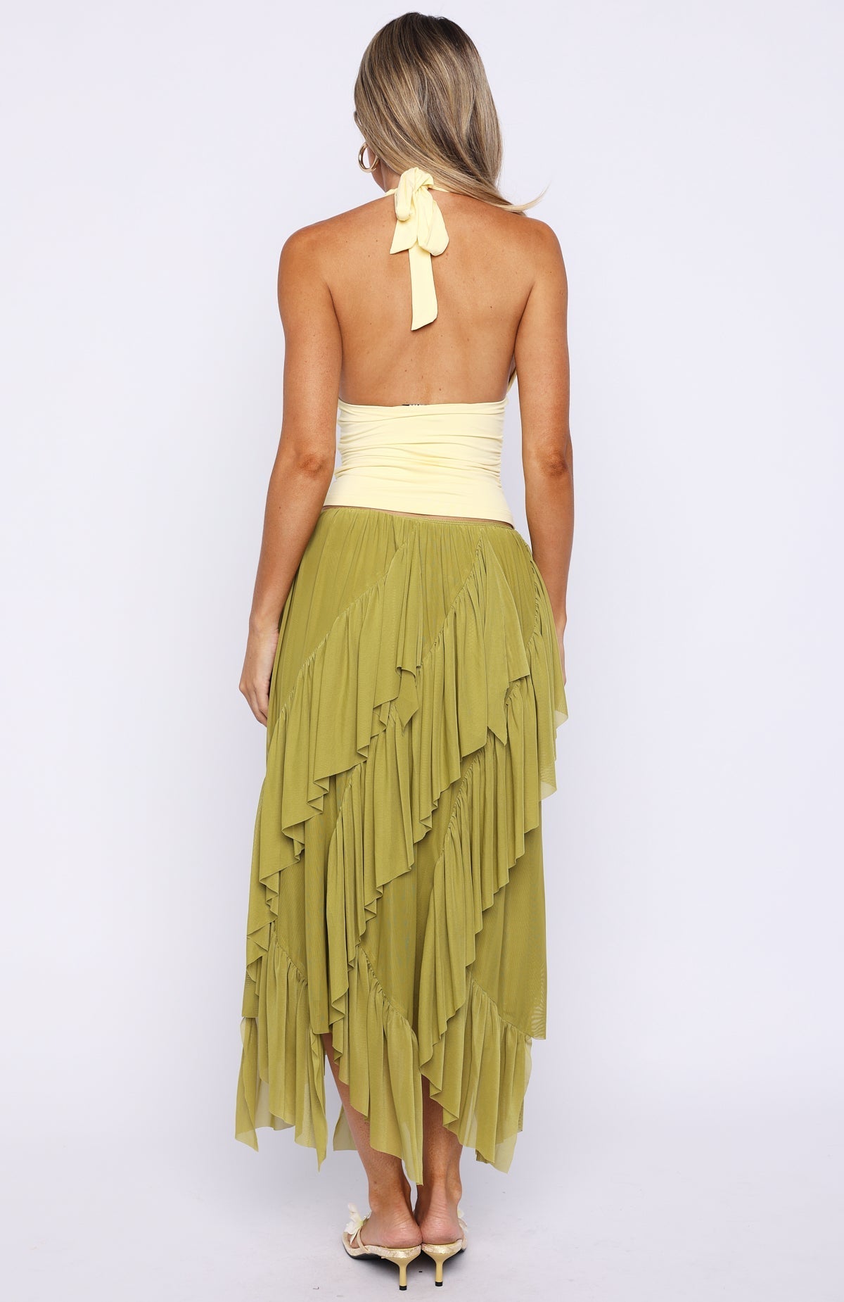 White Fox Sunset Strolls Midi Skirt Matcha