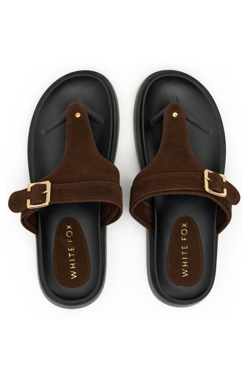 White Fox Eudora Thong Sandals Chocolate Faux Suede