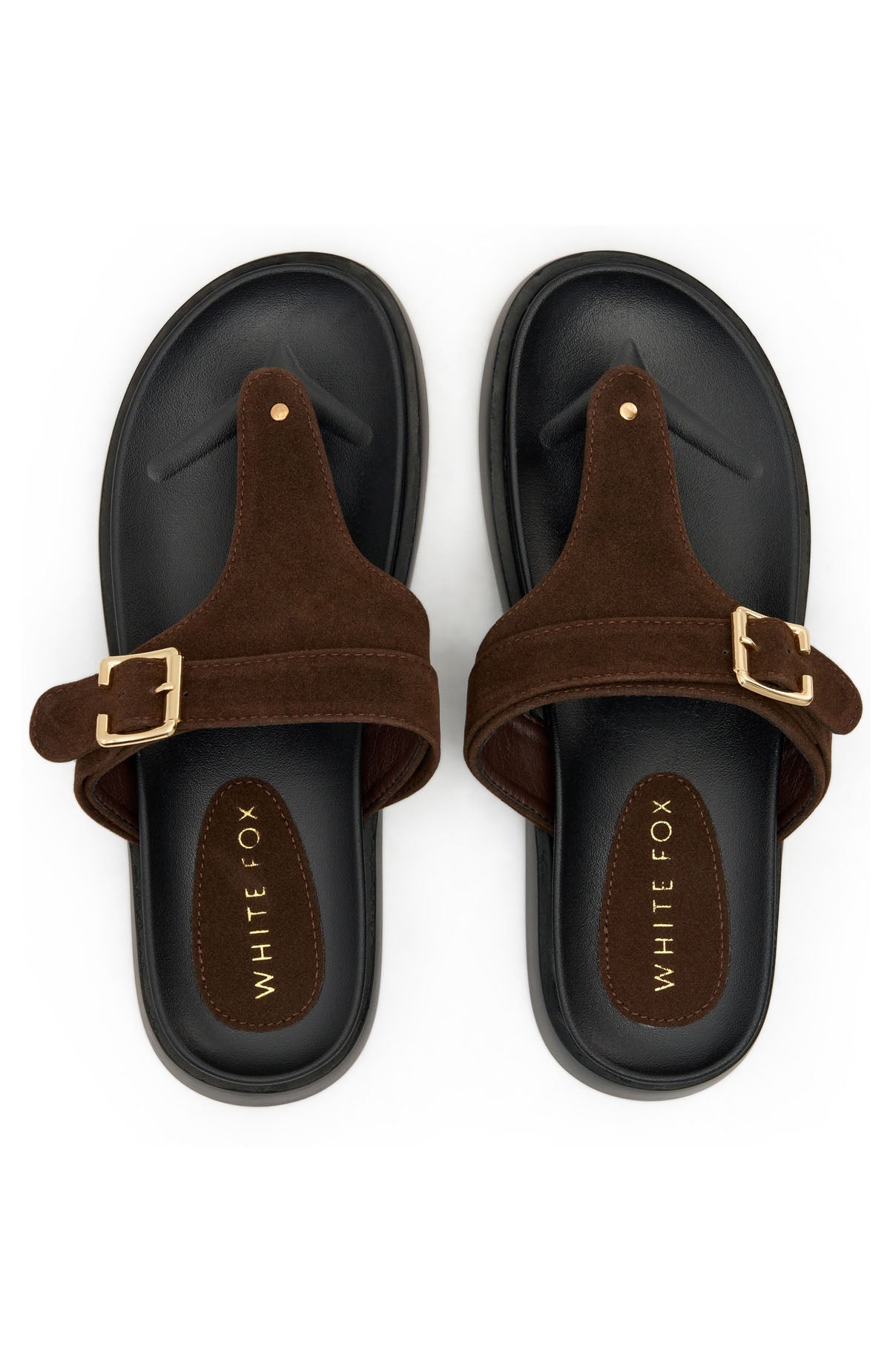 White Fox Eudora Thong Sandals Chocolate Faux Suede