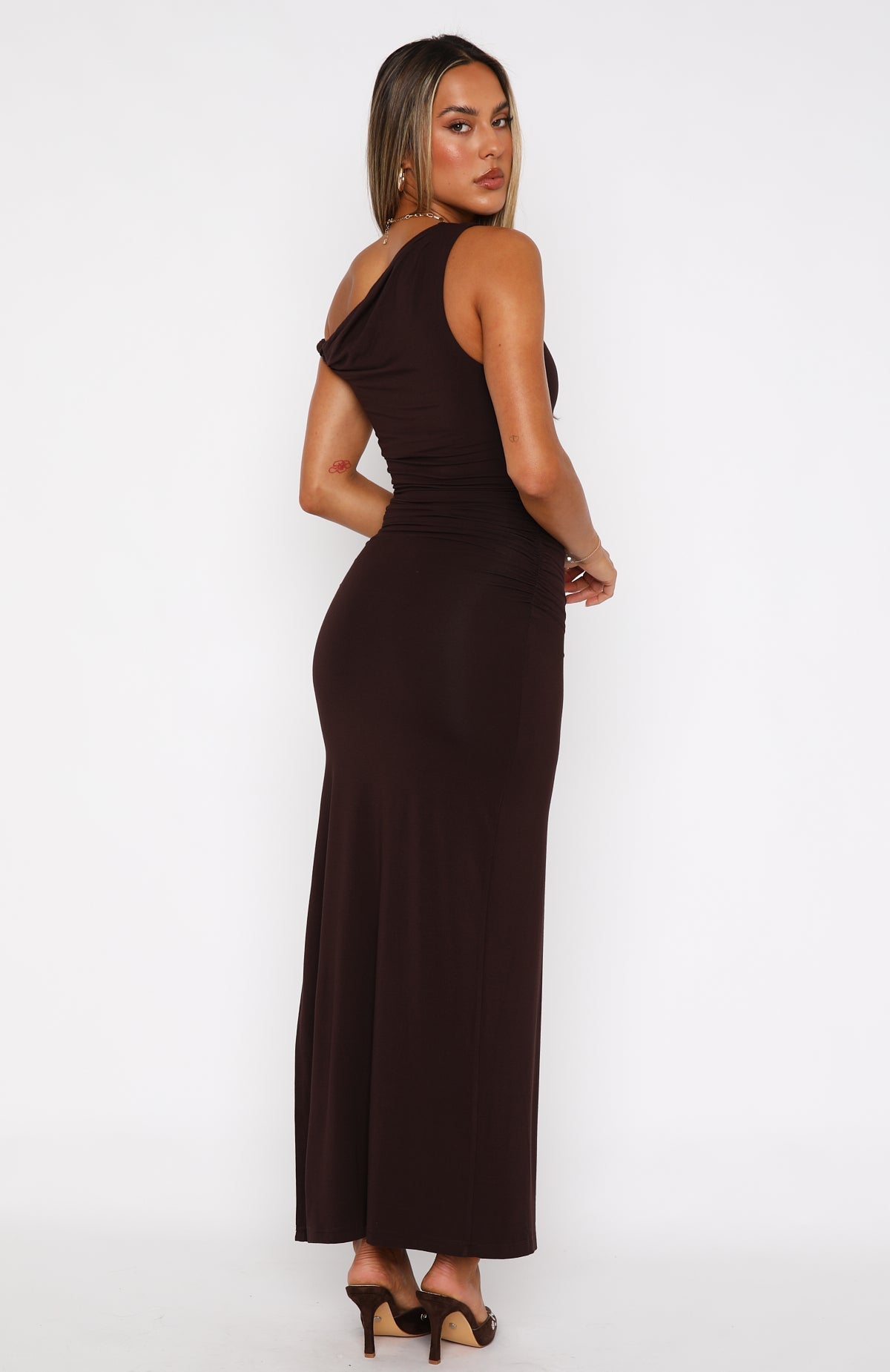 White Fox Little Bit Dramatic Maxi Dress Dark Chocolate