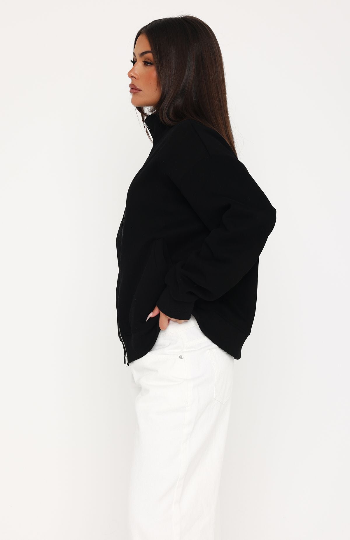 White Fox Such A Dream Oversized Zip Front Funnel Neck Jacket Black