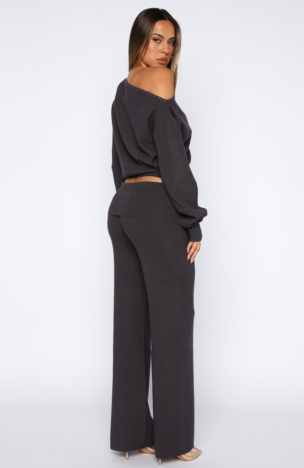 White Fox Can't Find The Words Knit Pants Charcoal