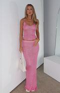 White Fox Star Shining Sequin Knit Maxi Skirt Bubblegum
