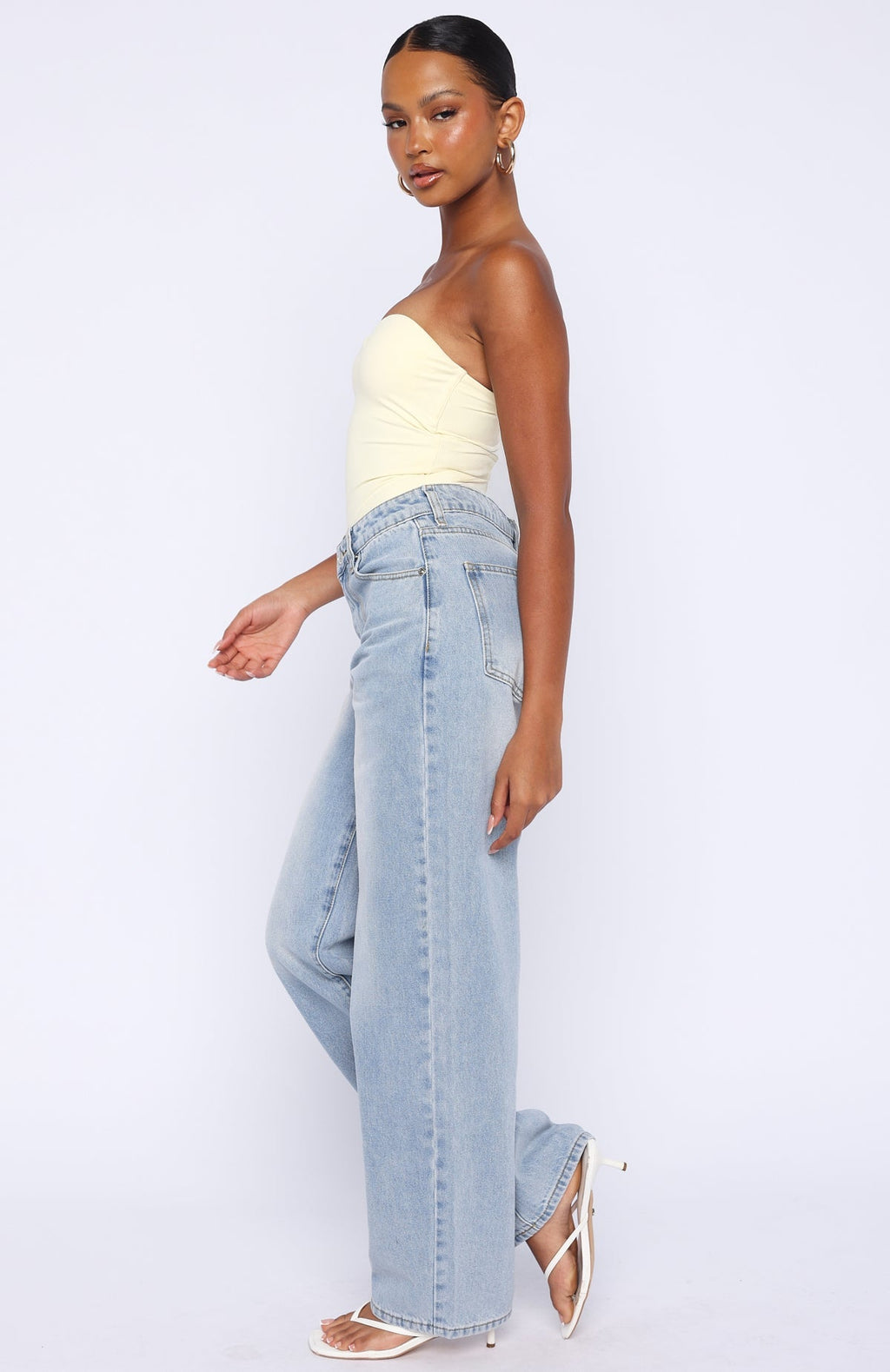 White Fox Born To Shine High Waisted Barrel Jeans Light Blue Wash