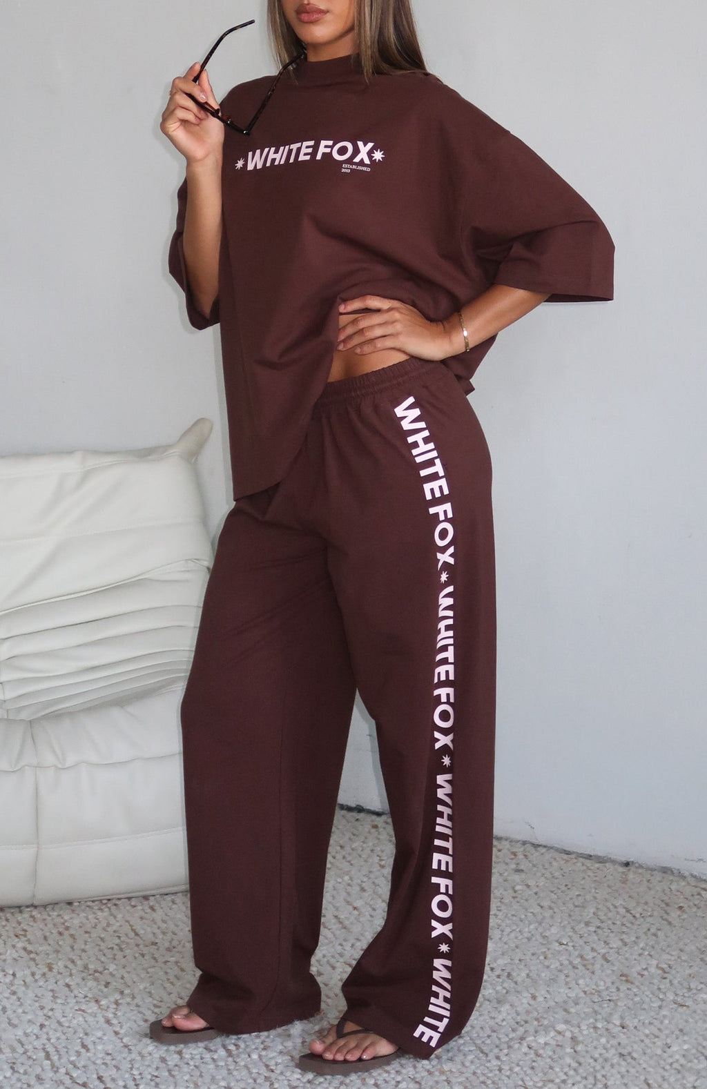 White Fox Tender Hearts Track Pants Chocolate