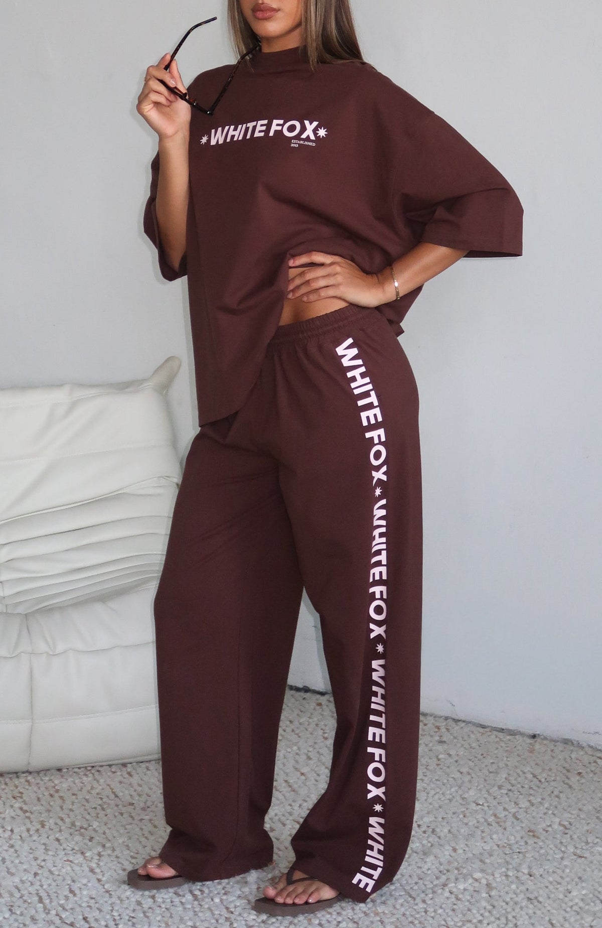 White Fox Tender Hearts Track Pants Chocolate