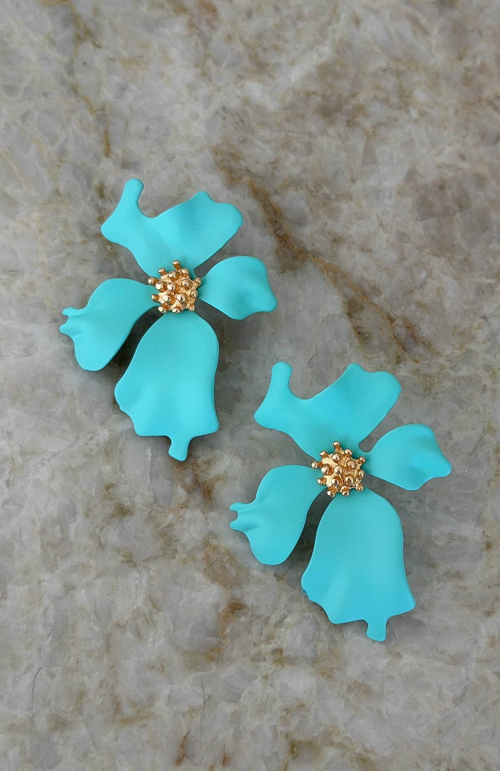 White Fox Hopper Earrings Aqua/Gold