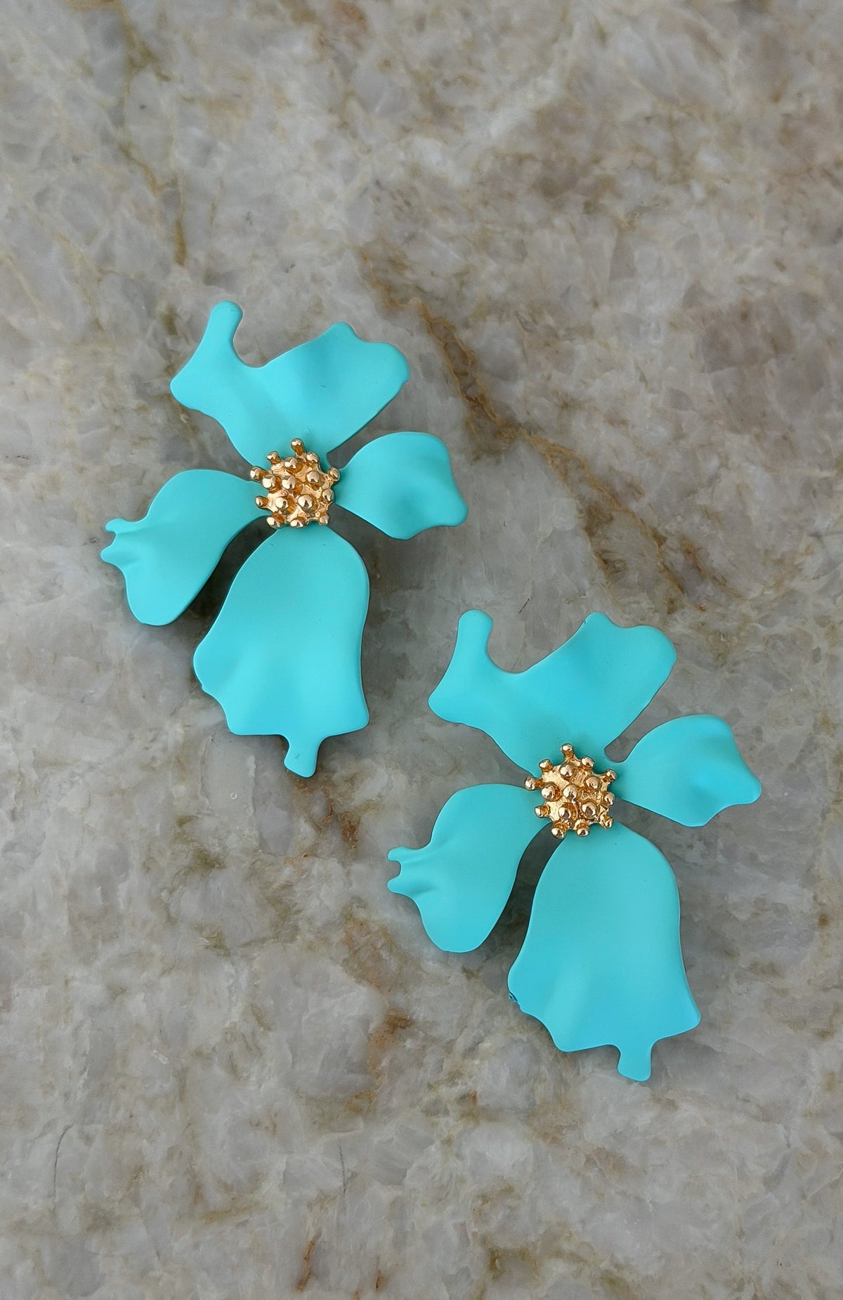 White Fox Hopper Earrings Aqua/Gold
