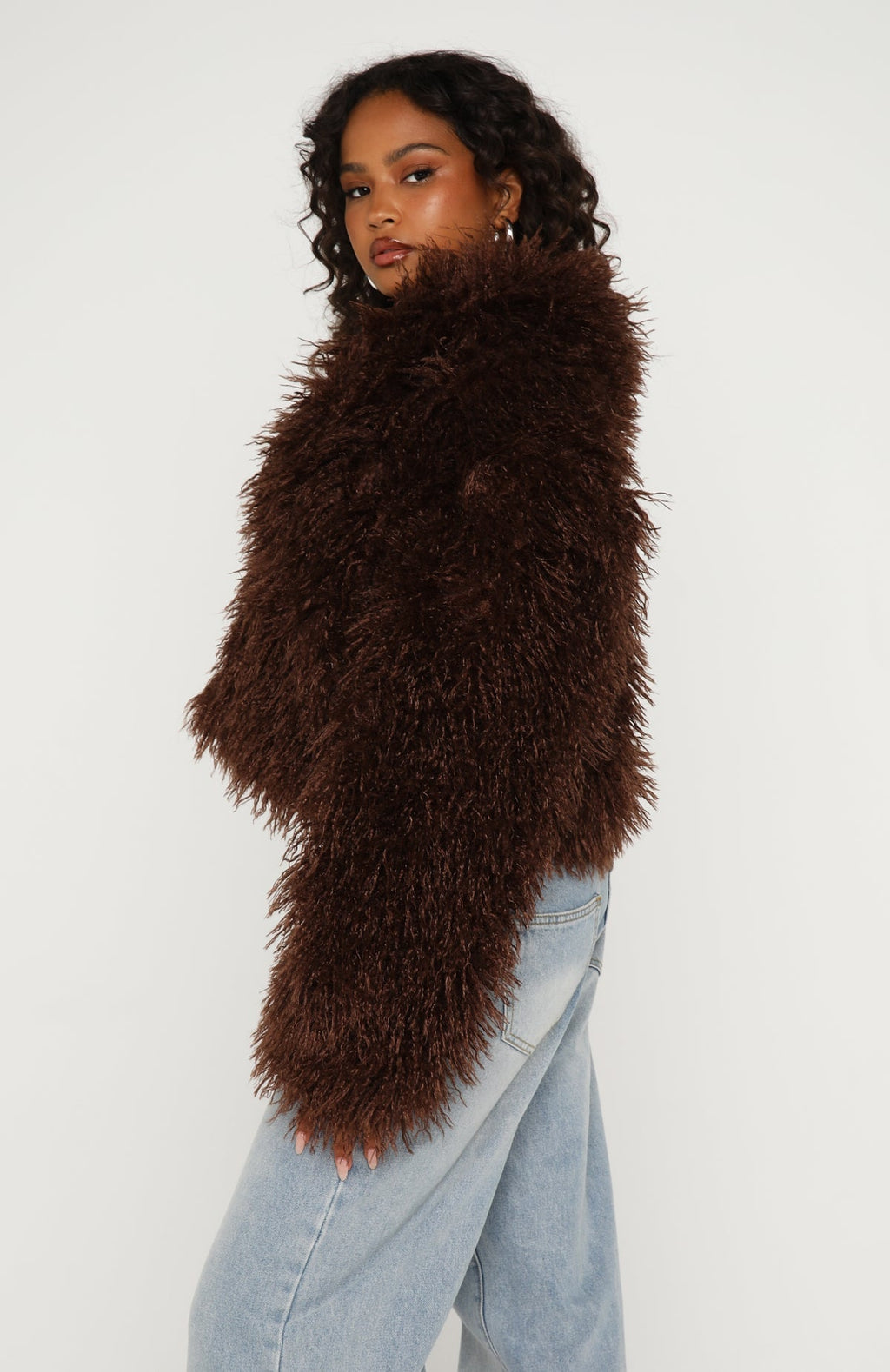 White Fox Weekend Away Faux Fur Jacket Chocolate