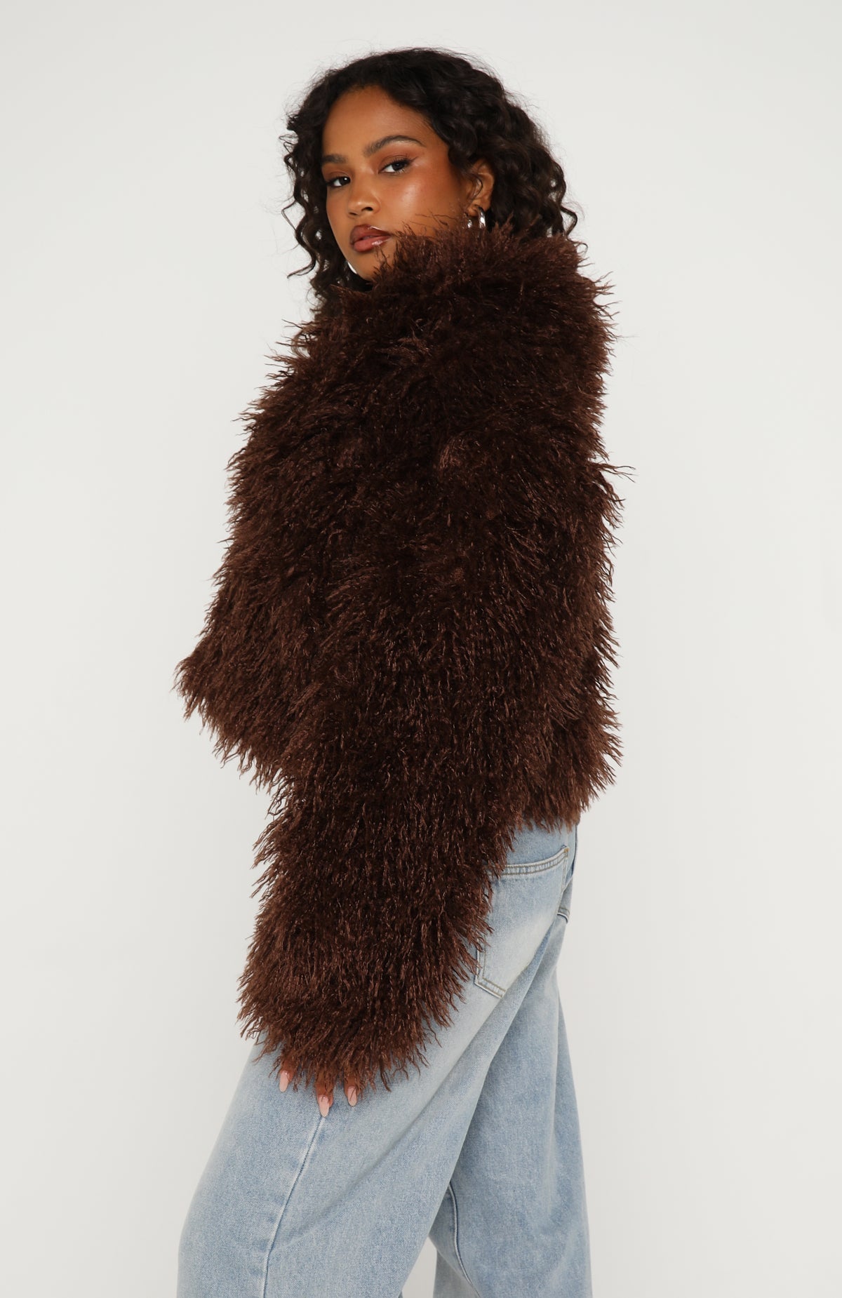 White Fox Weekend Away Faux Fur Jacket Chocolate
