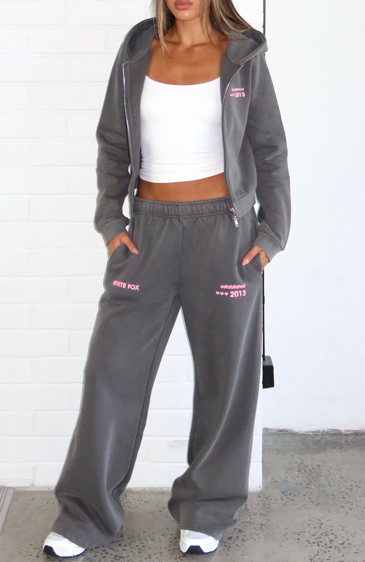 White Fox Down For Whatever Wide Leg Sweatpants Charcoal Wash