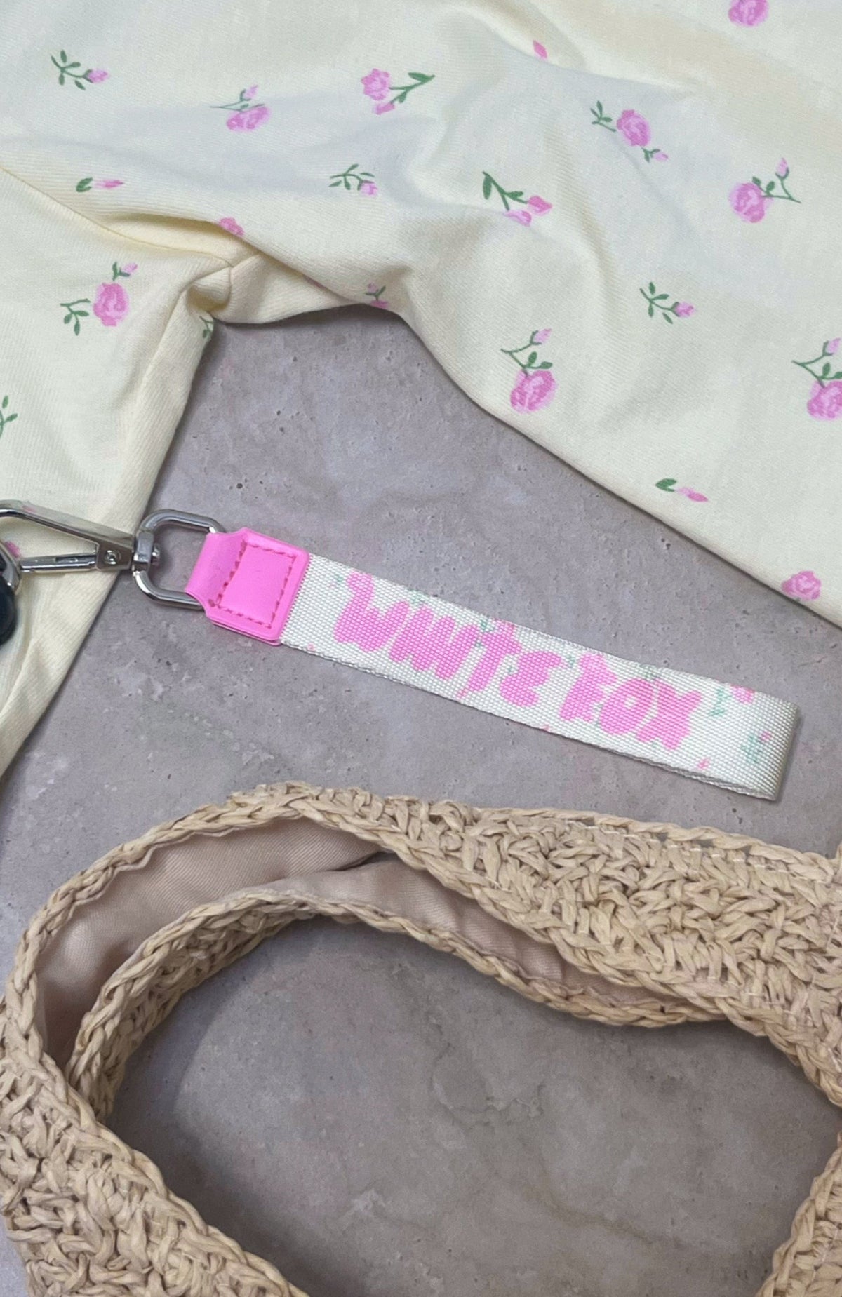 White Fox Standing Out Strap Keychain Lemon Ditsy