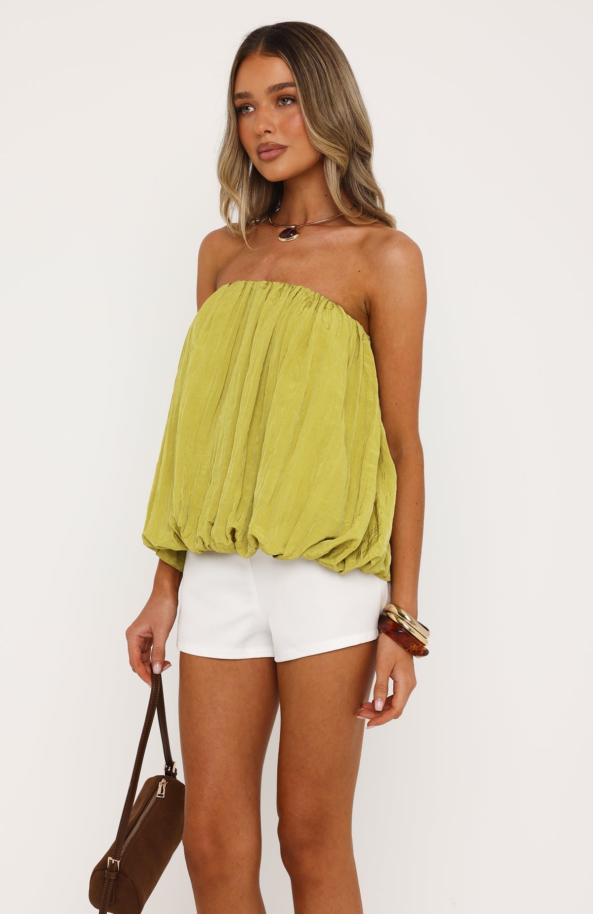 White Fox Eye On It Strapless Top Chartreuse