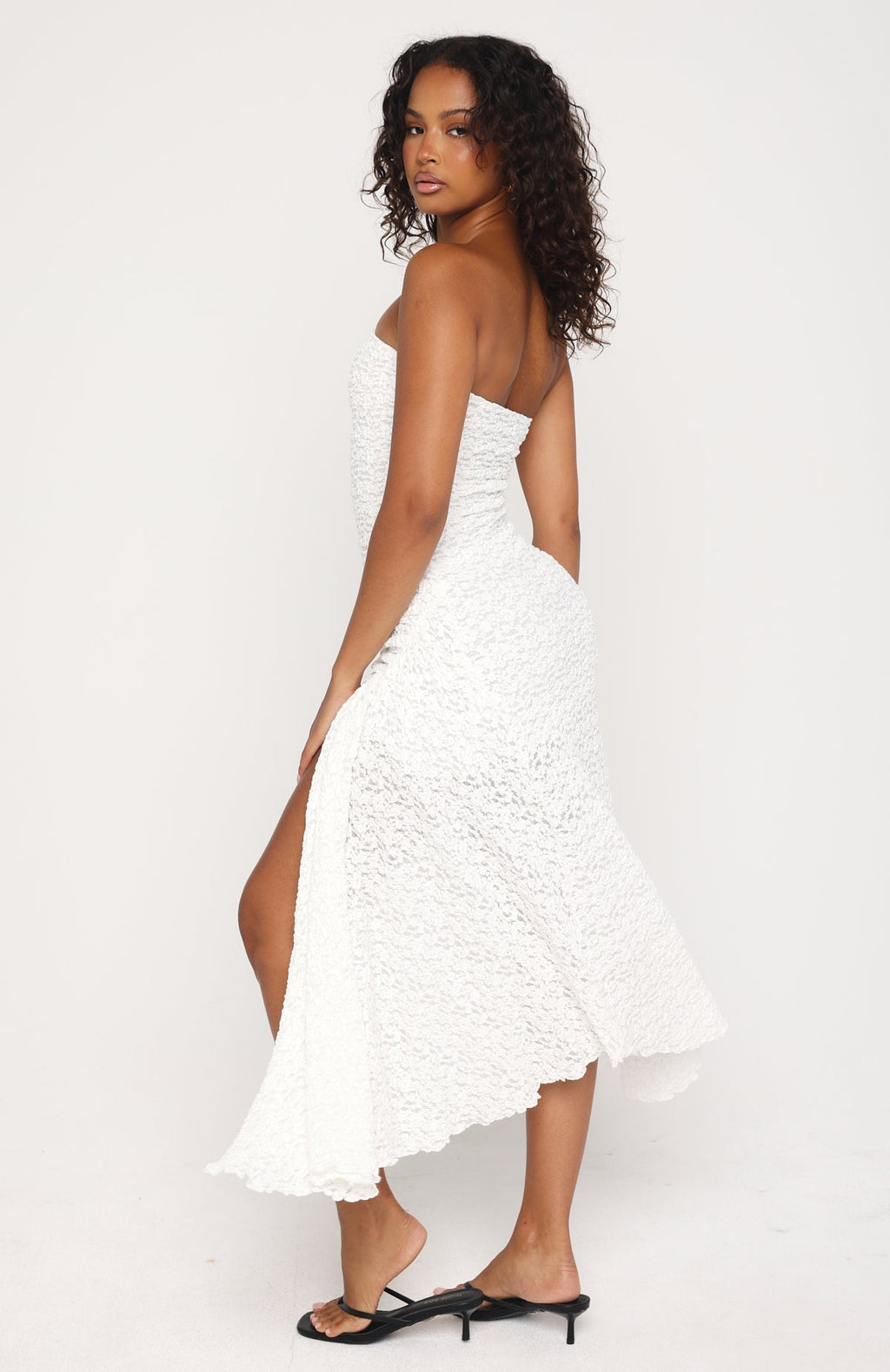 White Fox Living The Glam Life Strapless Midi Dress White
