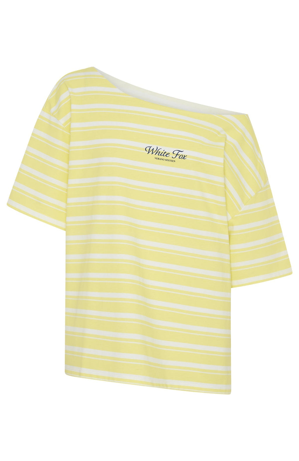 White Fox Verano Sixteen Magnolia Off Shoulder Oversized Tee Lemon/White Stripe