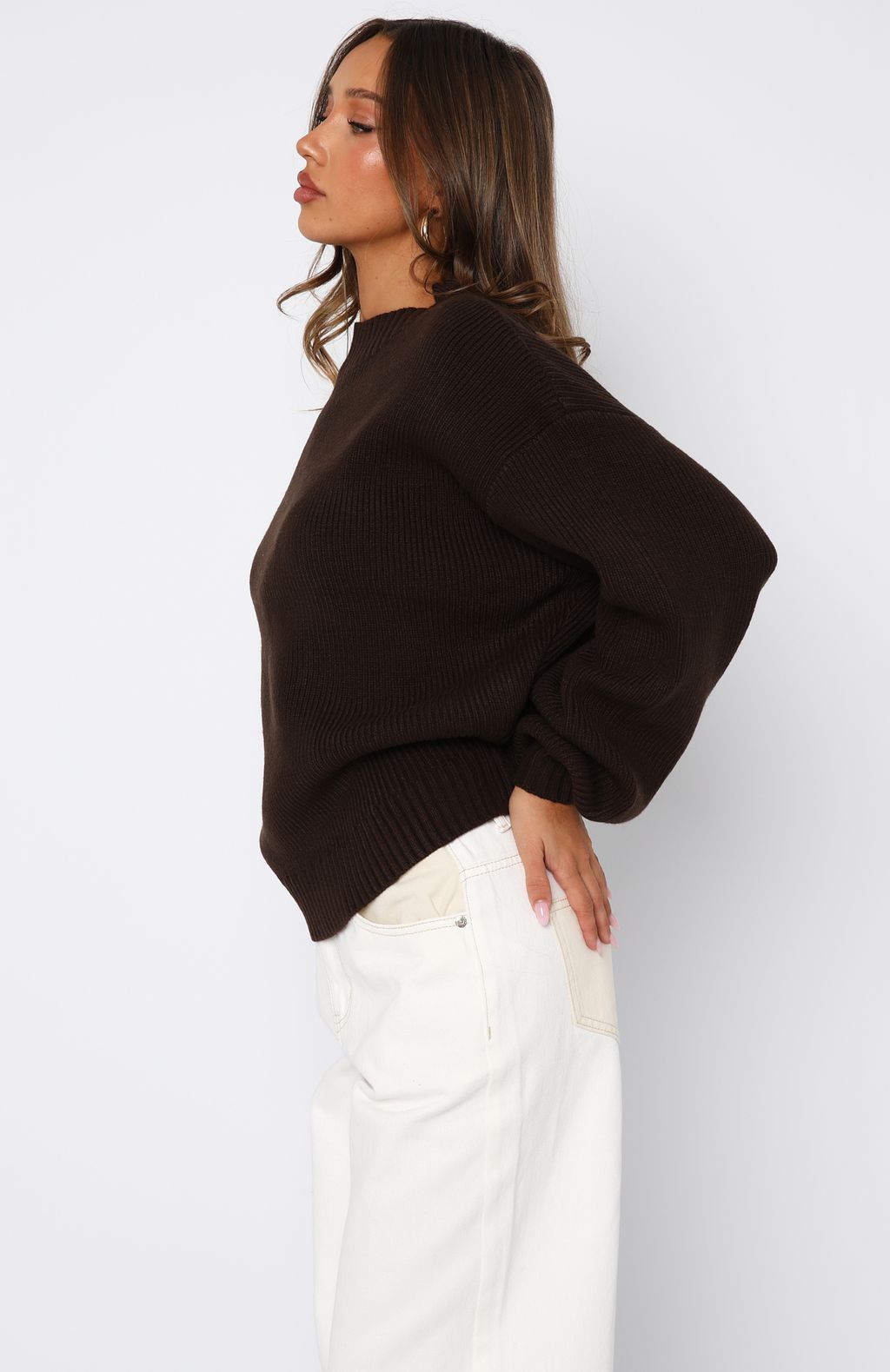 White Fox Keep It Classic Knit Sweater Chocolate
