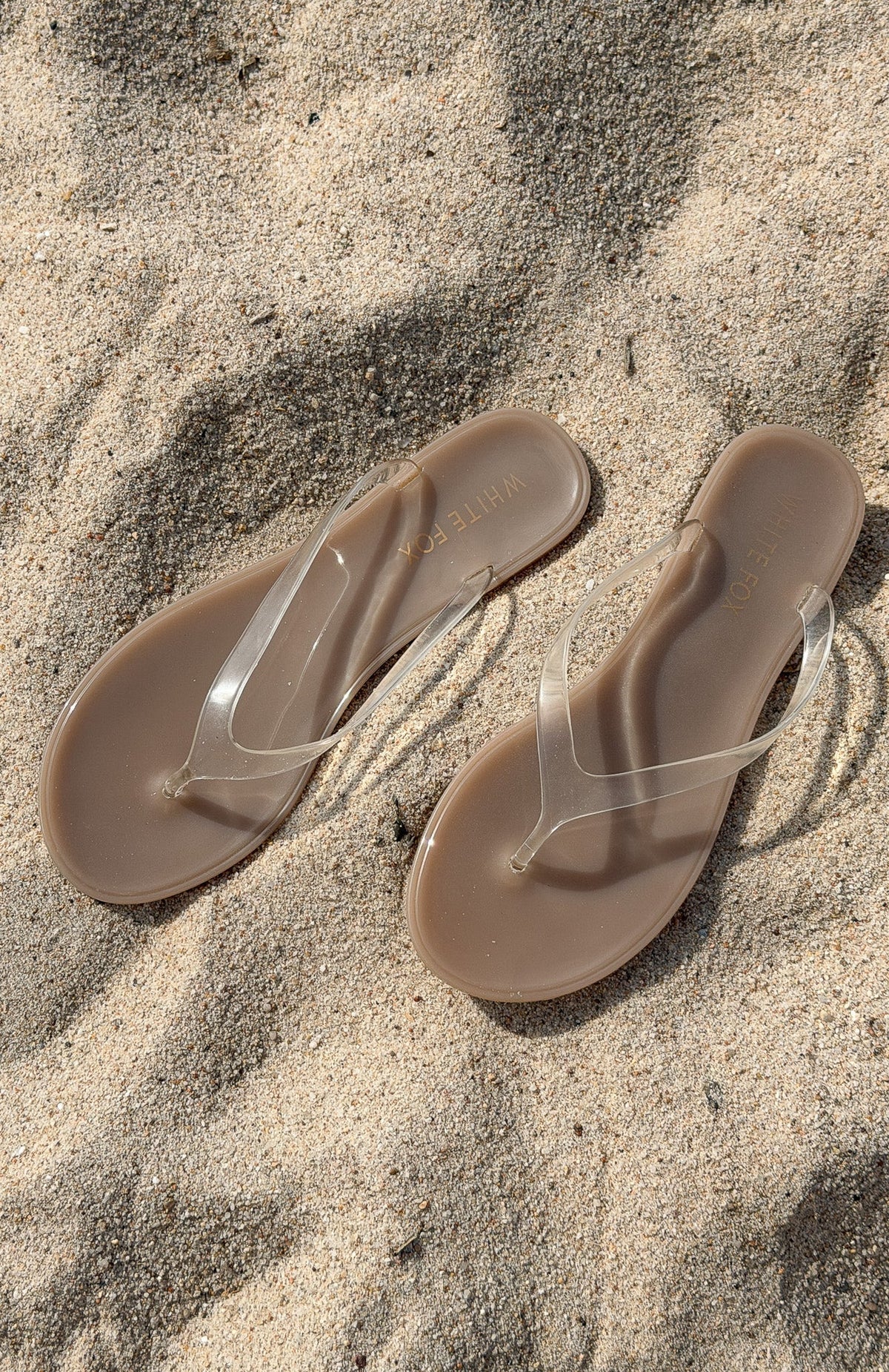 White Fox Dean Jelly Thong Sandals Light Taupe/Clear