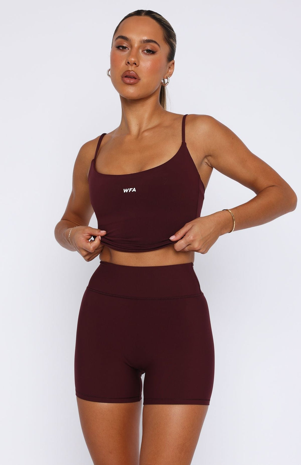 White Fox Keep Up High Waisted Shorts 4" Merlot