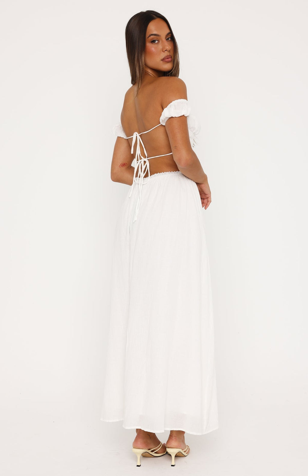 White Fox High Views Off Shoulder Maxi Dress White