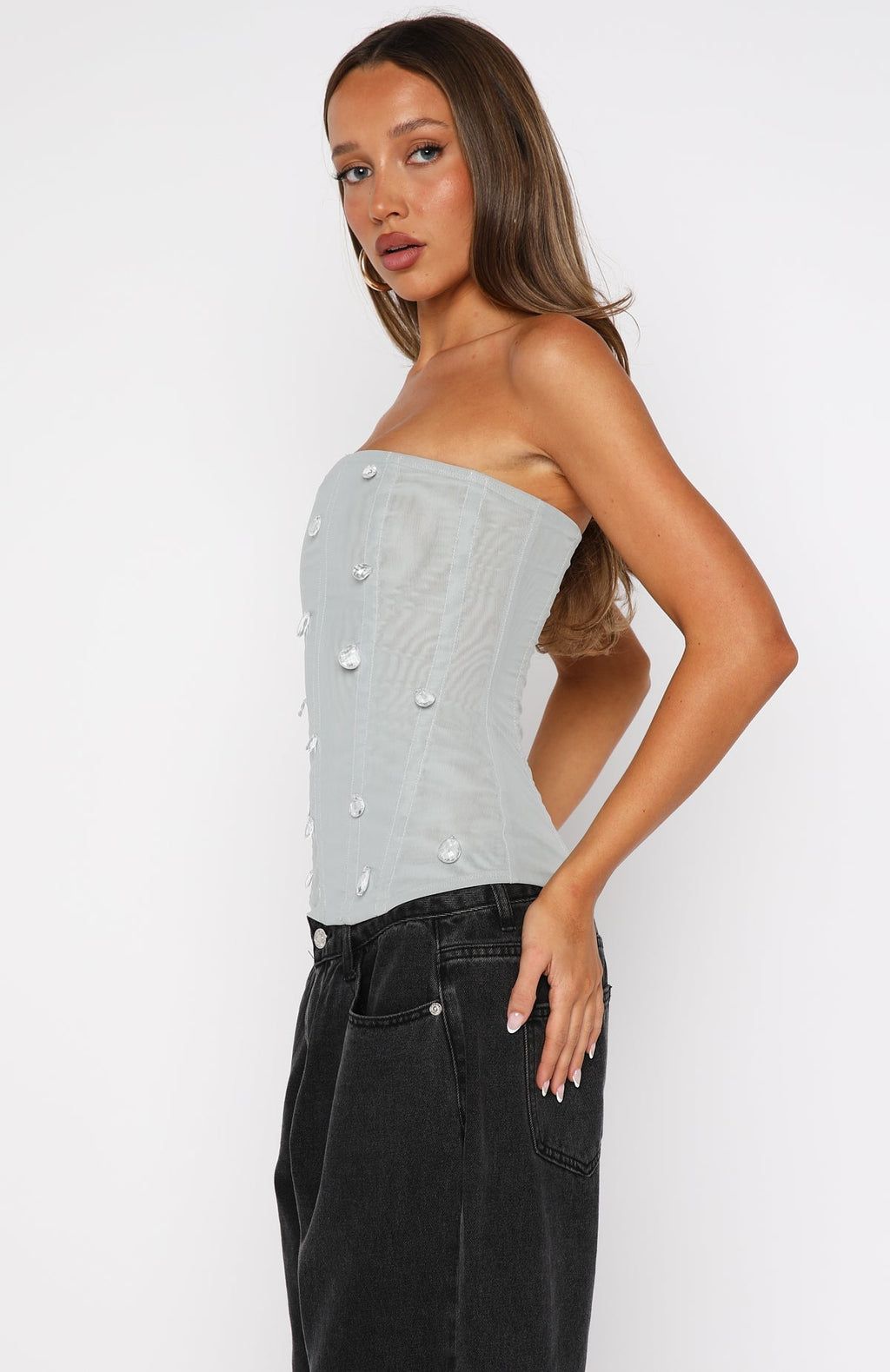 White Fox Good Fortune Strapless Bustier Mist