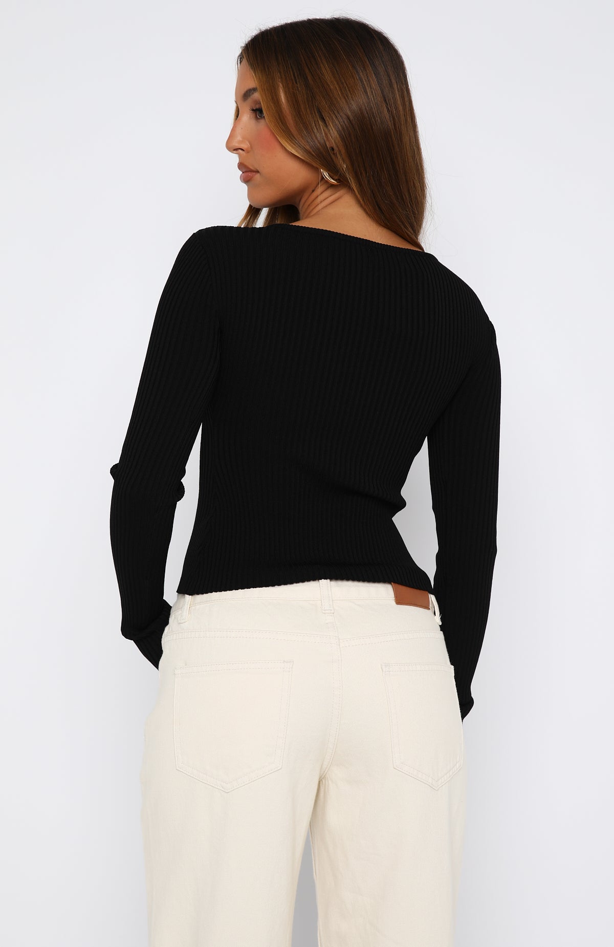 White Fox Notice Me Long Sleeve Top Black