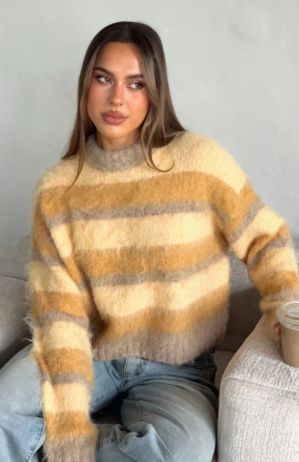 White Fox Soft Embrace Knit Sweater Honeycomb Stripe