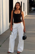 White Fox Day At A Time Low Rise Wide Leg Jeans Off White