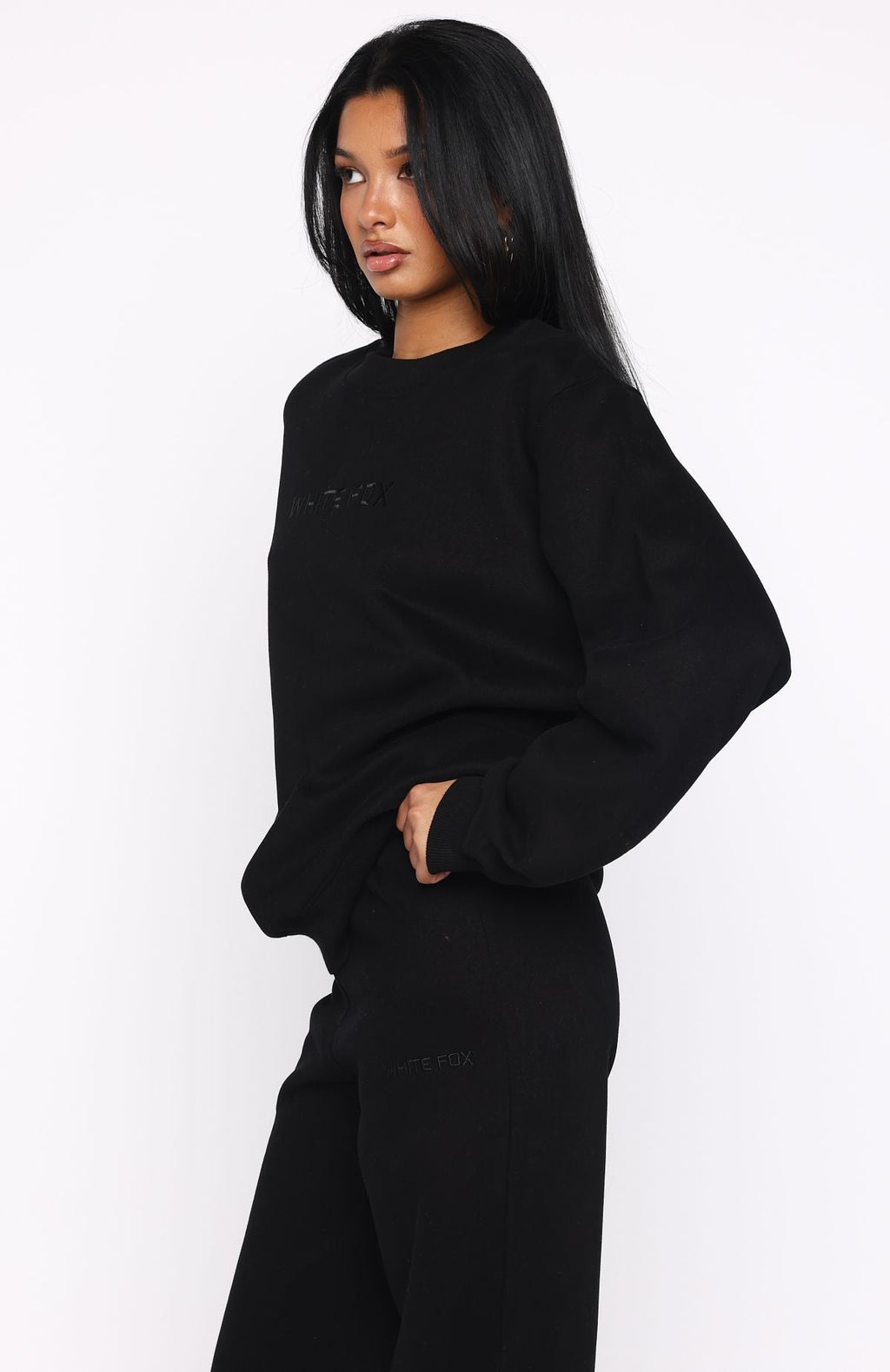 White Fox Stay Lifted Oversized Sweater Black