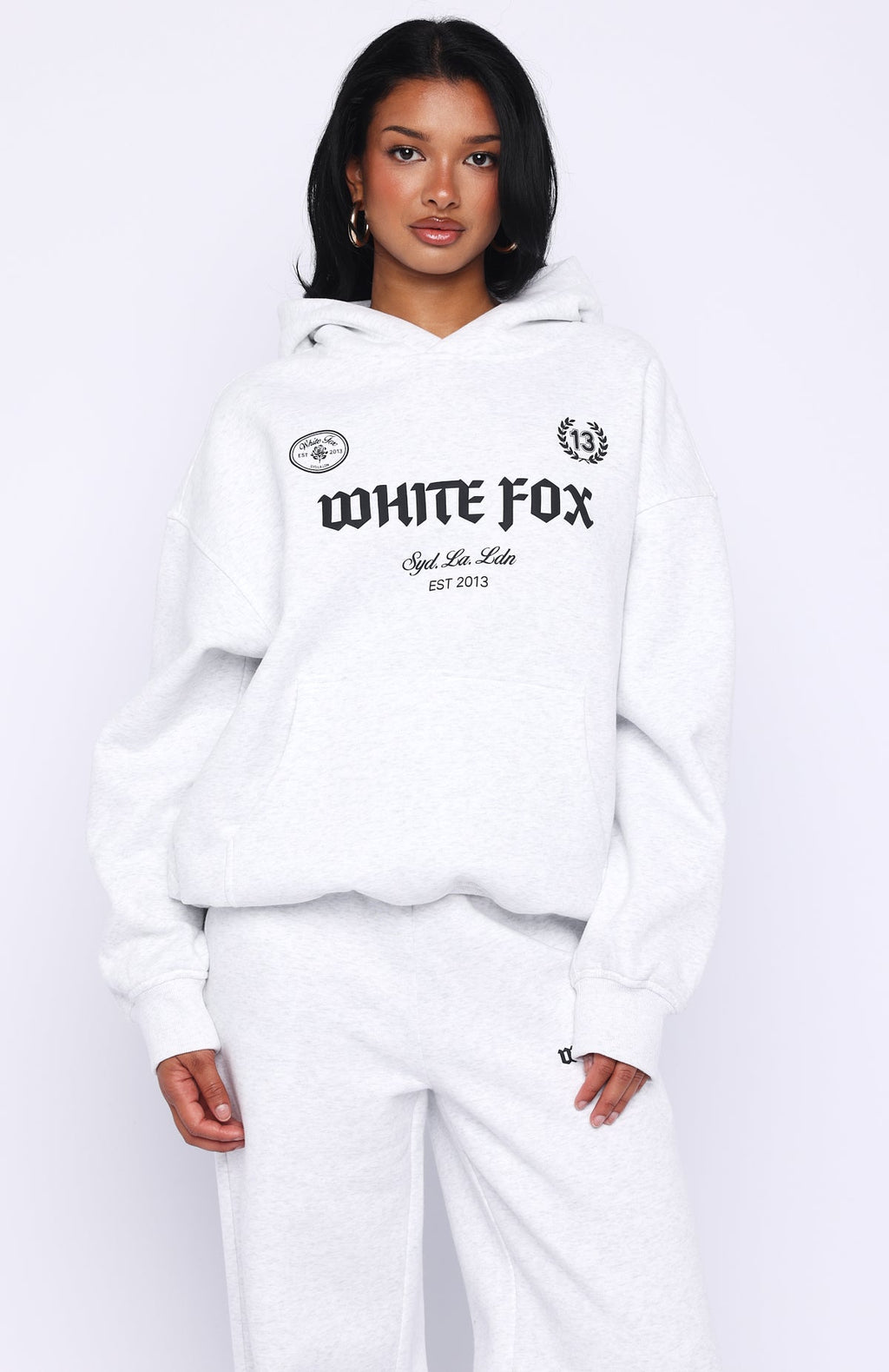 White Fox Vibe Too High Oversized Hoodie Grey Marle