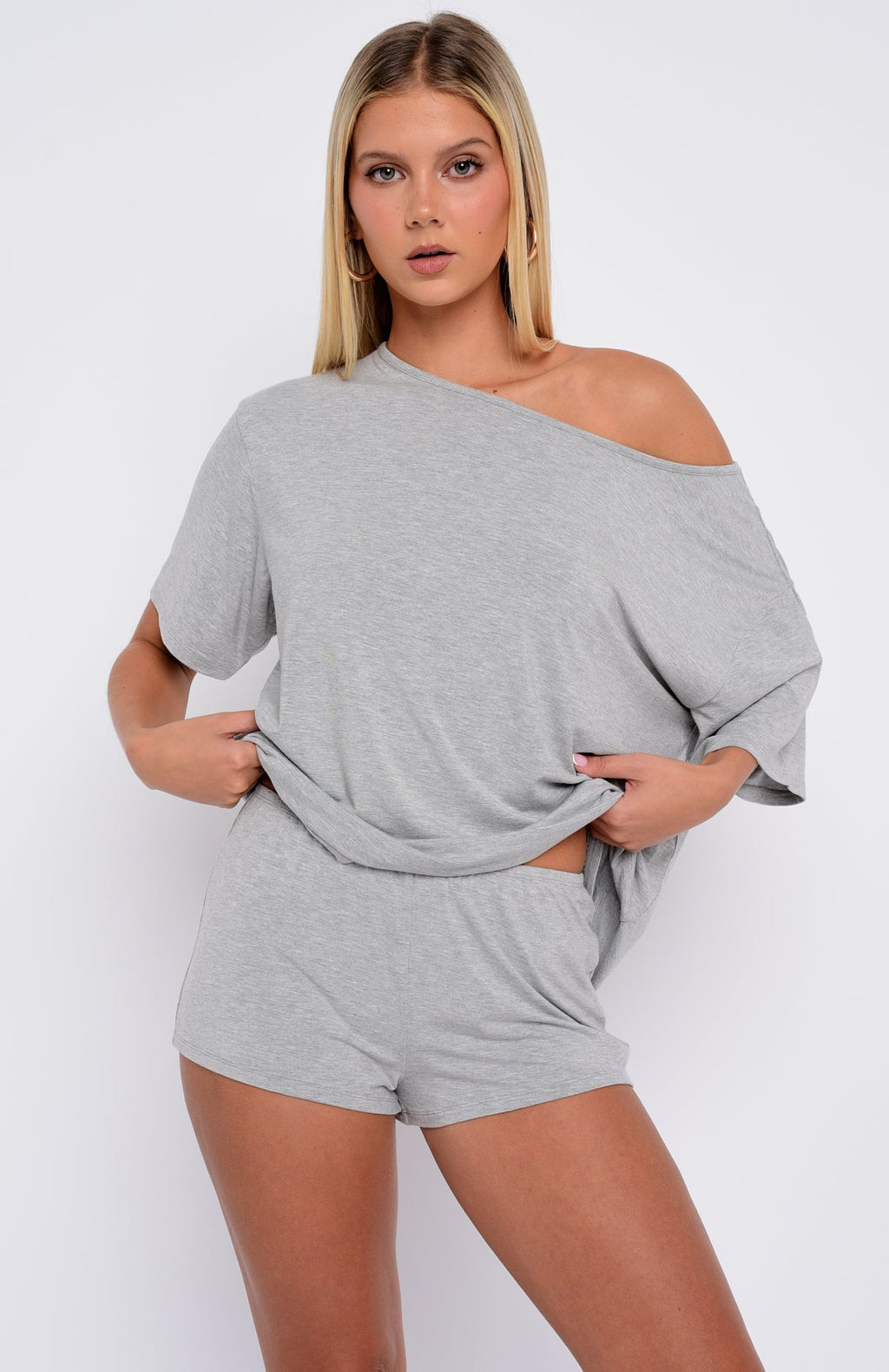 White Fox Slow Life Pyjama Shorts Grey Marle
