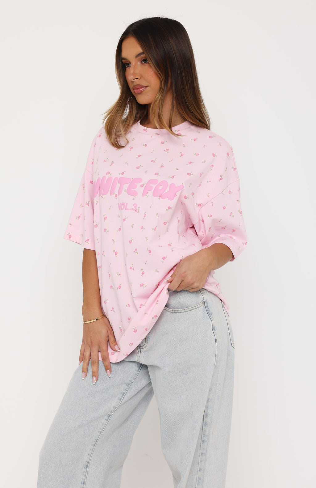 White Fox Offstage Printed Oversized Tee Posy Ditsy