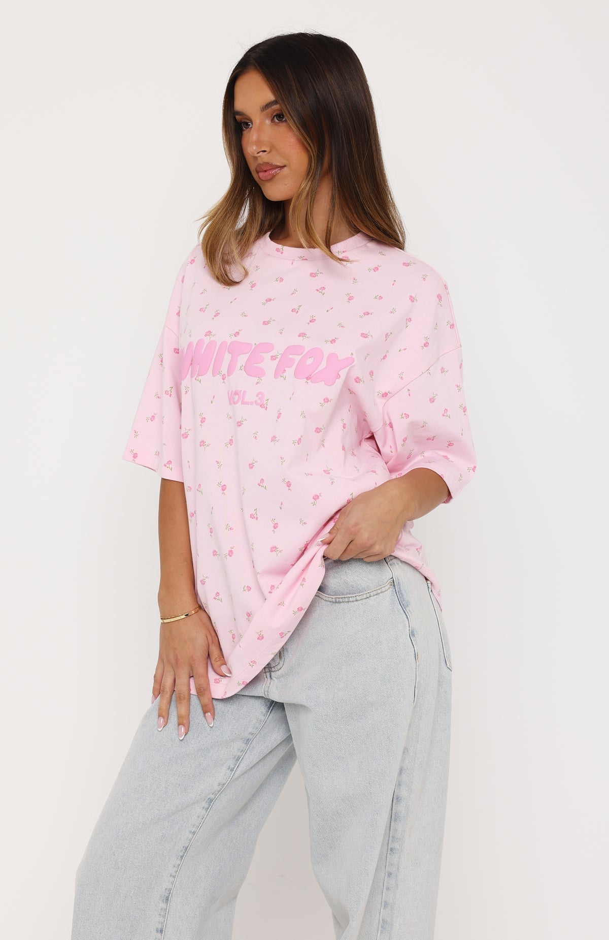 White Fox Offstage Printed Oversized Tee Posy Ditsy