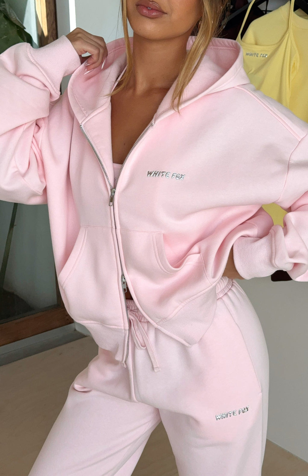 White Fox Test Drive Boxy Zip Front Hoodie Icy Pink
