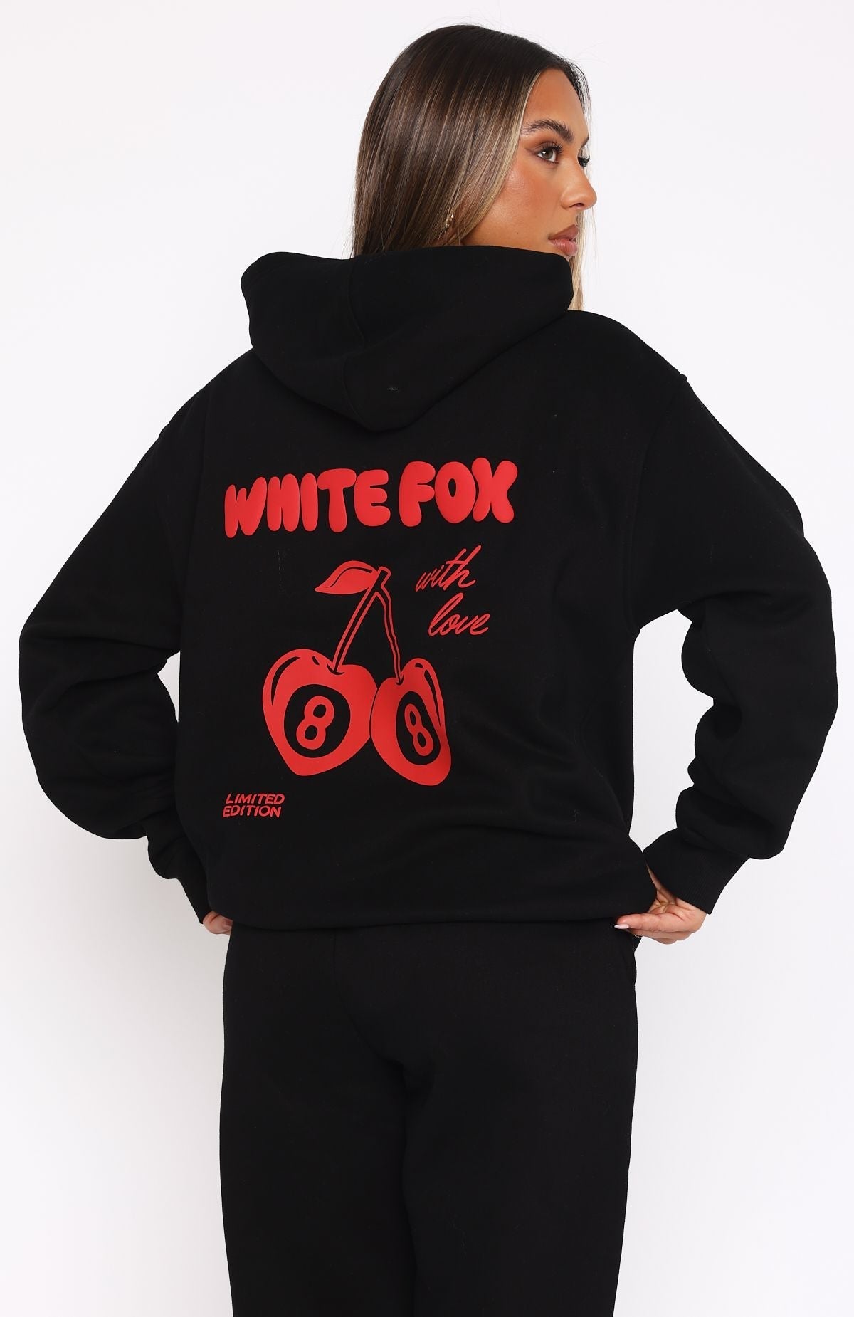 White Fox With Love In The Moment Oversized Hoodie Black